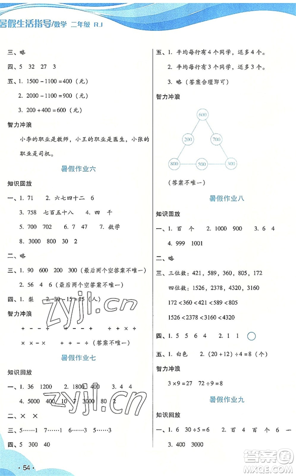 二十一世紀出版社2022暑假生活指導(dǎo)二年級數(shù)學(xué)RJ人教版答案