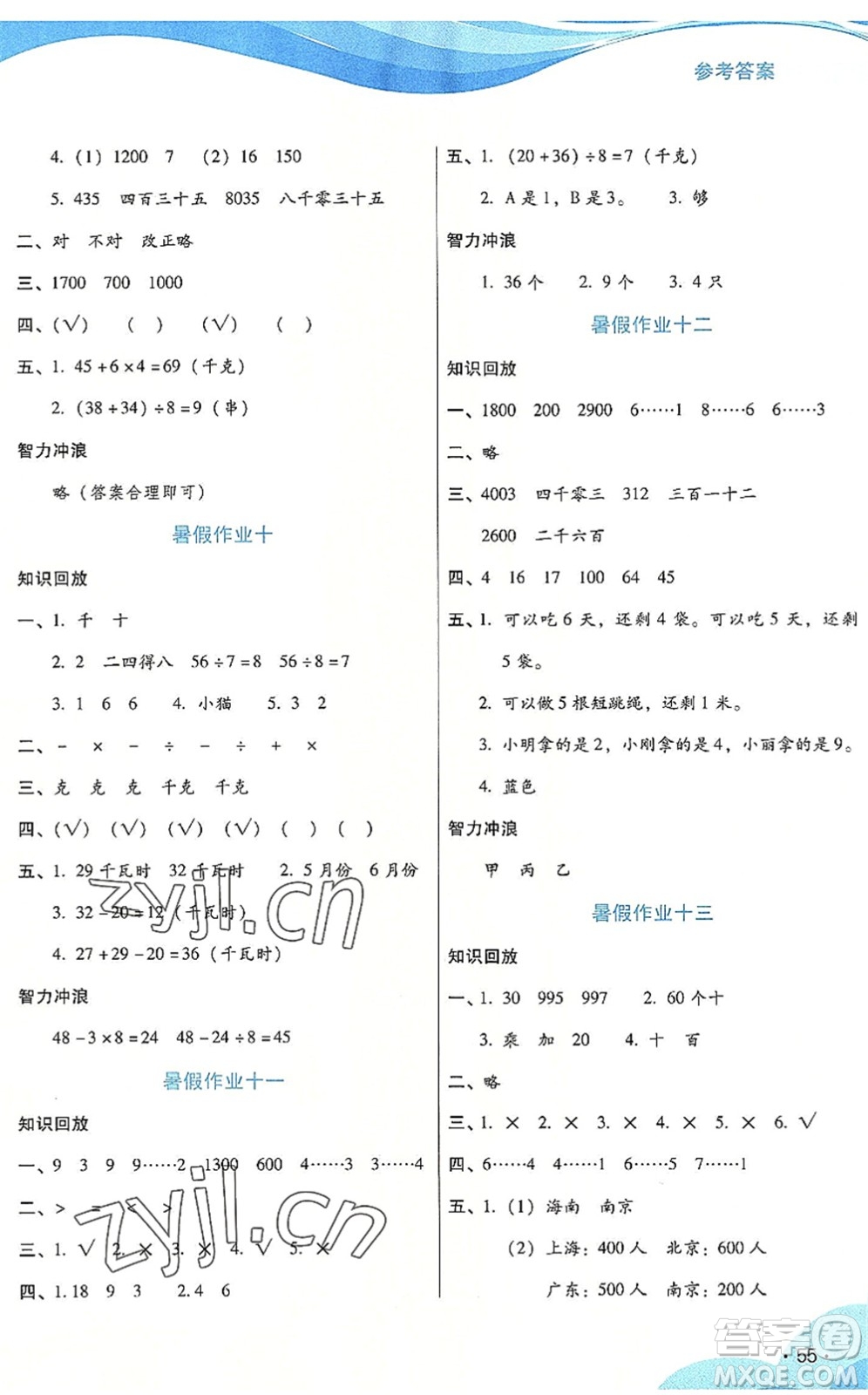 二十一世紀出版社2022暑假生活指導(dǎo)二年級數(shù)學(xué)RJ人教版答案