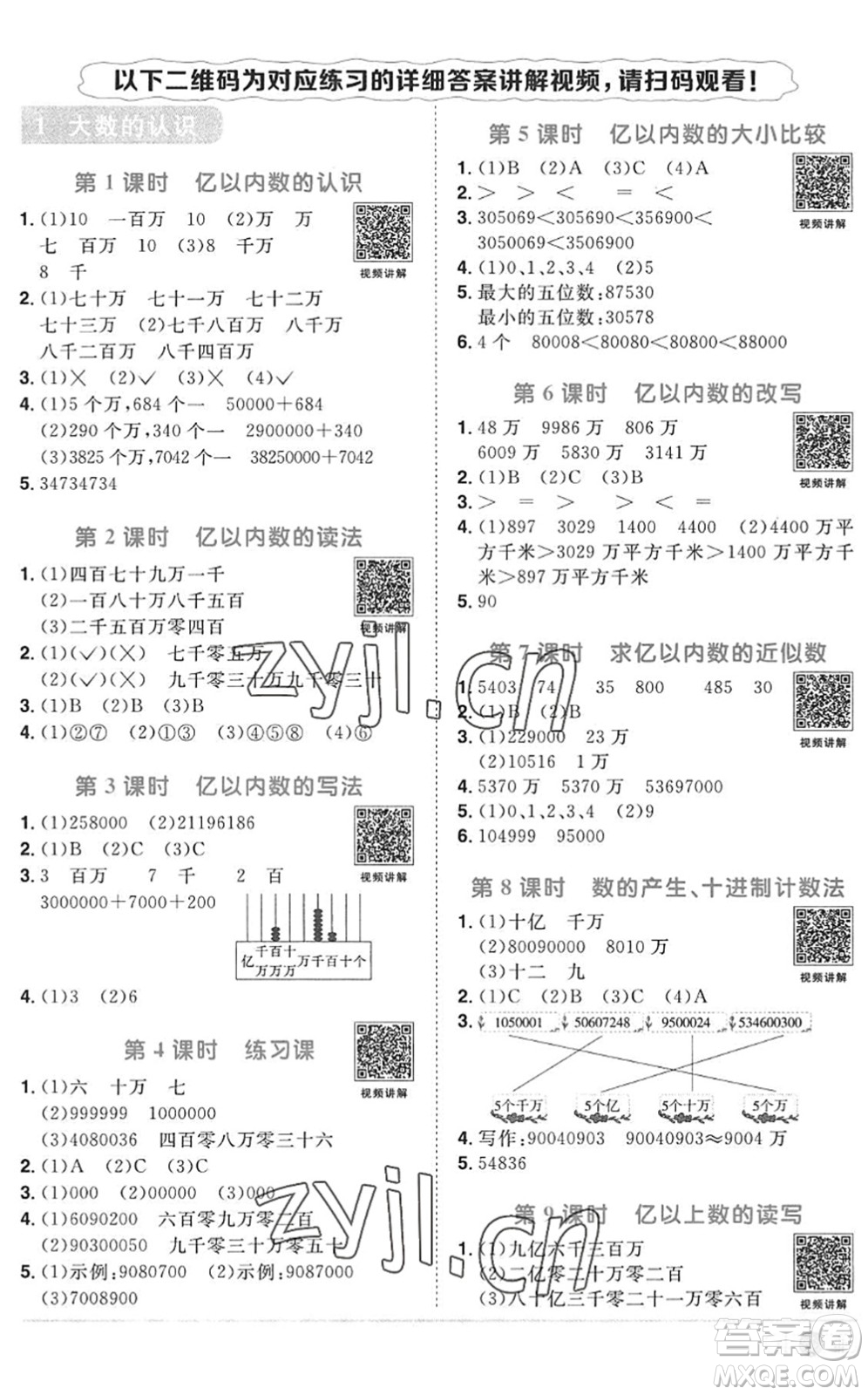 江西教育出版社2022陽(yáng)光同學(xué)課時(shí)優(yōu)化作業(yè)四年級(jí)數(shù)學(xué)上冊(cè)RJ人教版答案