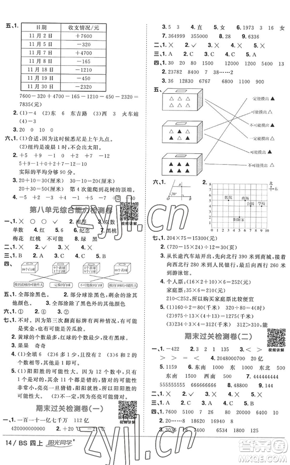 江西教育出版社2022陽光同學(xué)課時(shí)優(yōu)化作業(yè)四年級(jí)數(shù)學(xué)上冊(cè)BS北師版答案