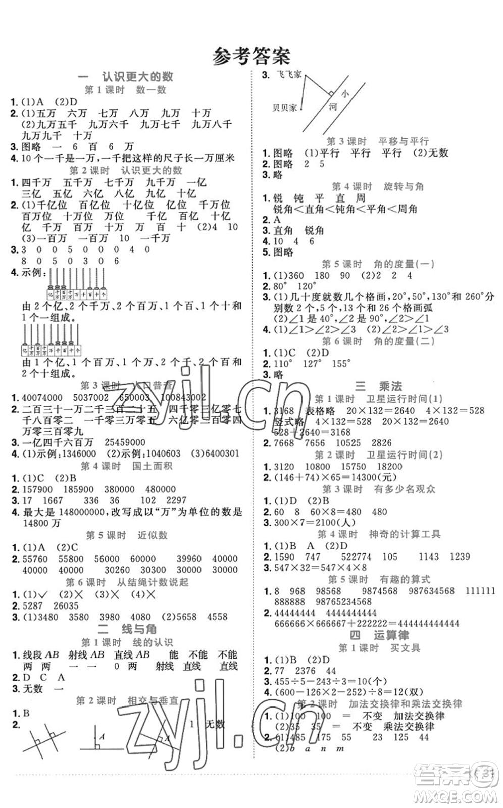 江西教育出版社2022陽光同學(xué)課時(shí)優(yōu)化作業(yè)四年級(jí)數(shù)學(xué)上冊(cè)BS北師版答案