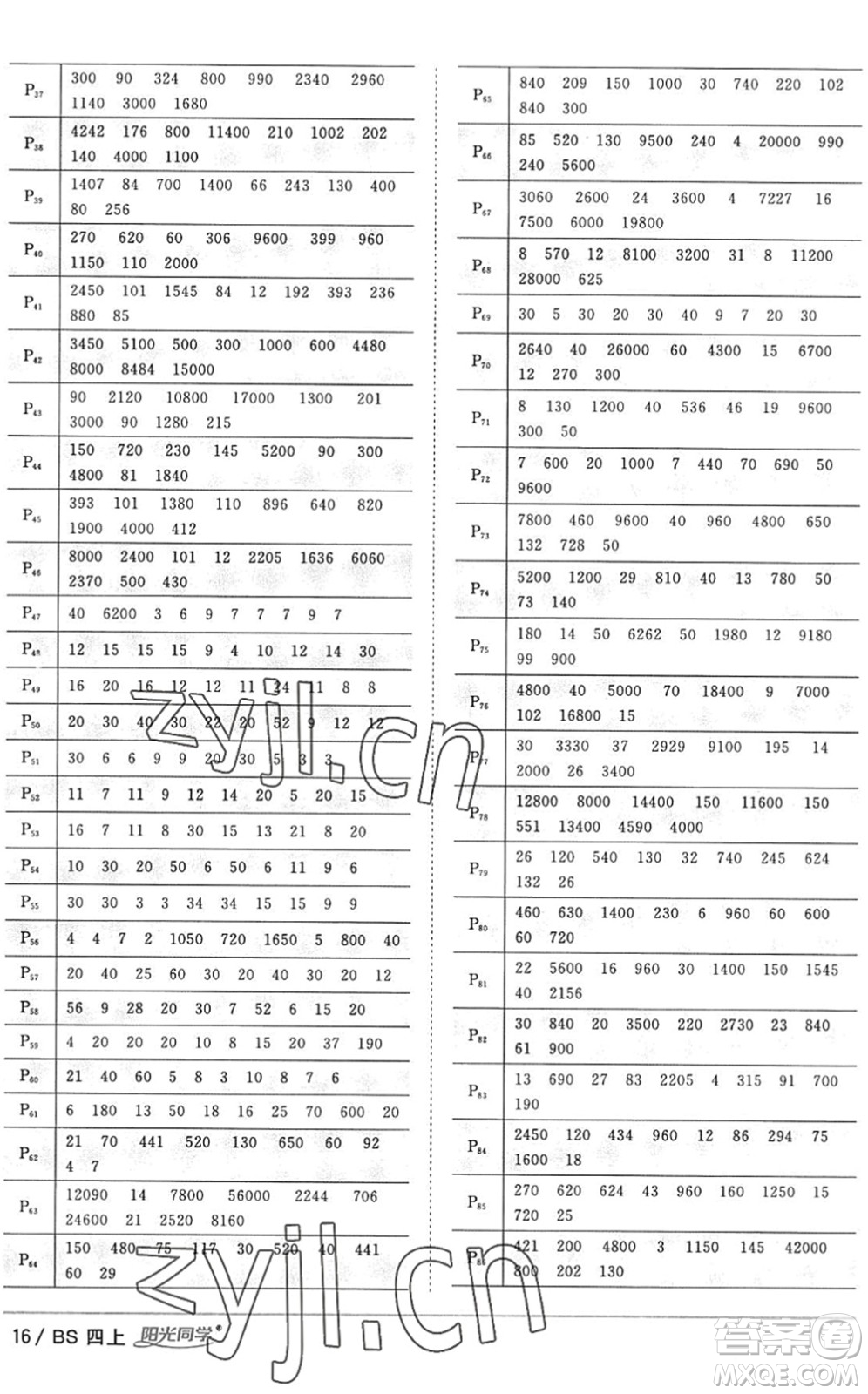 江西教育出版社2022陽光同學(xué)課時(shí)優(yōu)化作業(yè)四年級(jí)數(shù)學(xué)上冊(cè)BS北師版答案