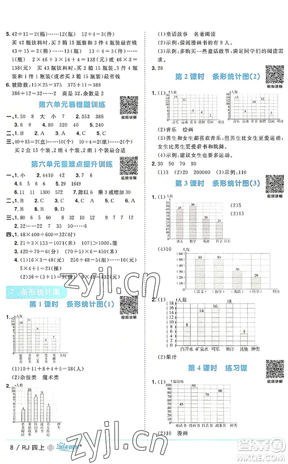 福建少年兒童出版社2022陽(yáng)光同學(xué)課時(shí)優(yōu)化作業(yè)四年級(jí)數(shù)學(xué)上冊(cè)RJ人教版福建專版答案