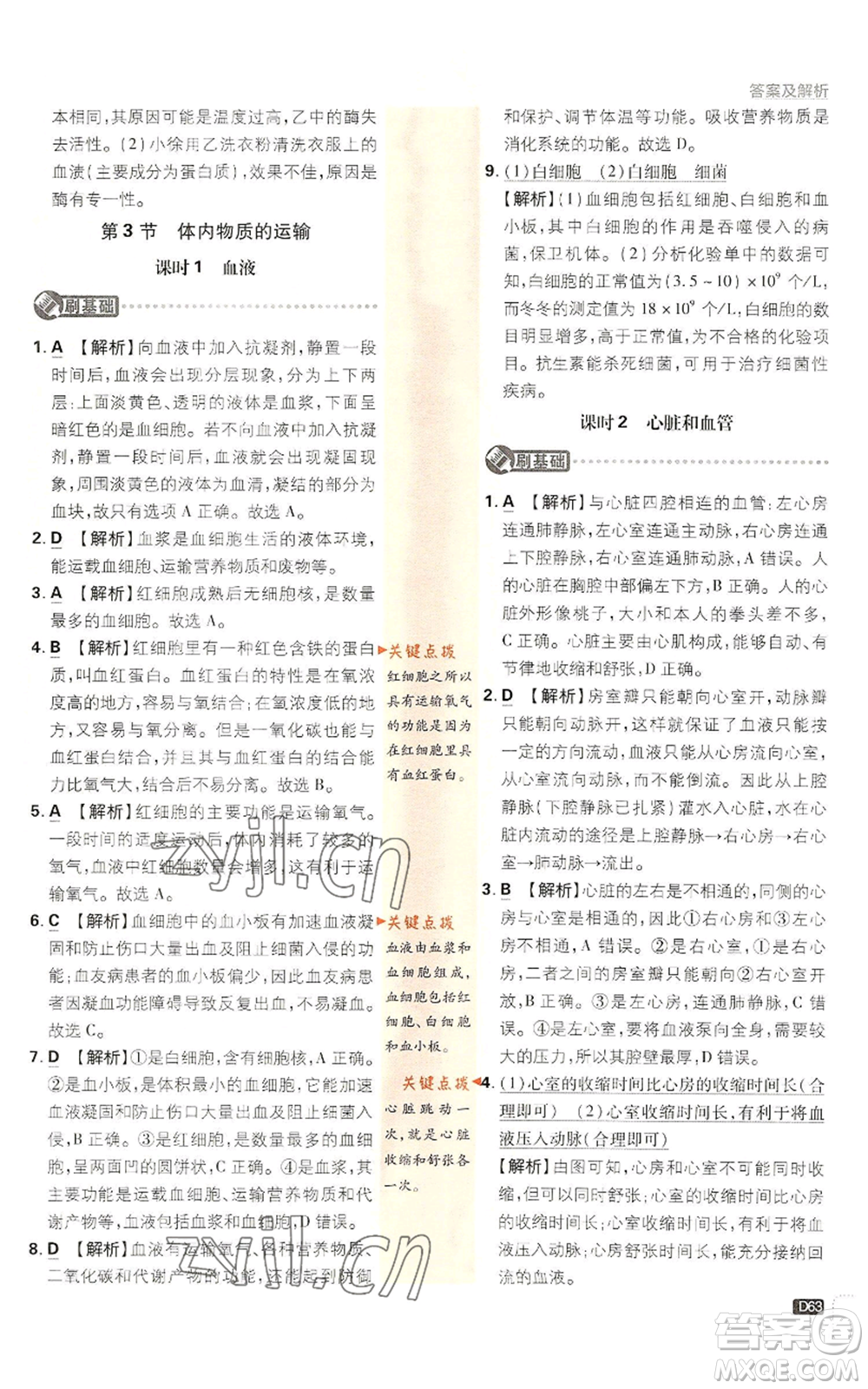 新世界出版社2023初中必刷題九年級(jí)上冊科學(xué)浙教版浙江專版參考答案