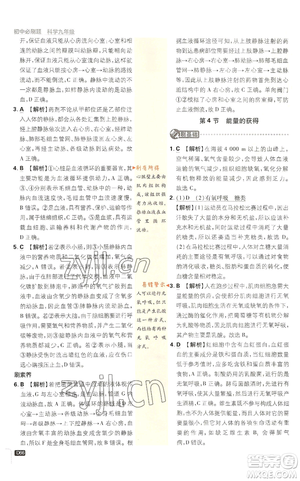 新世界出版社2023初中必刷題九年級(jí)上冊科學(xué)浙教版浙江專版參考答案