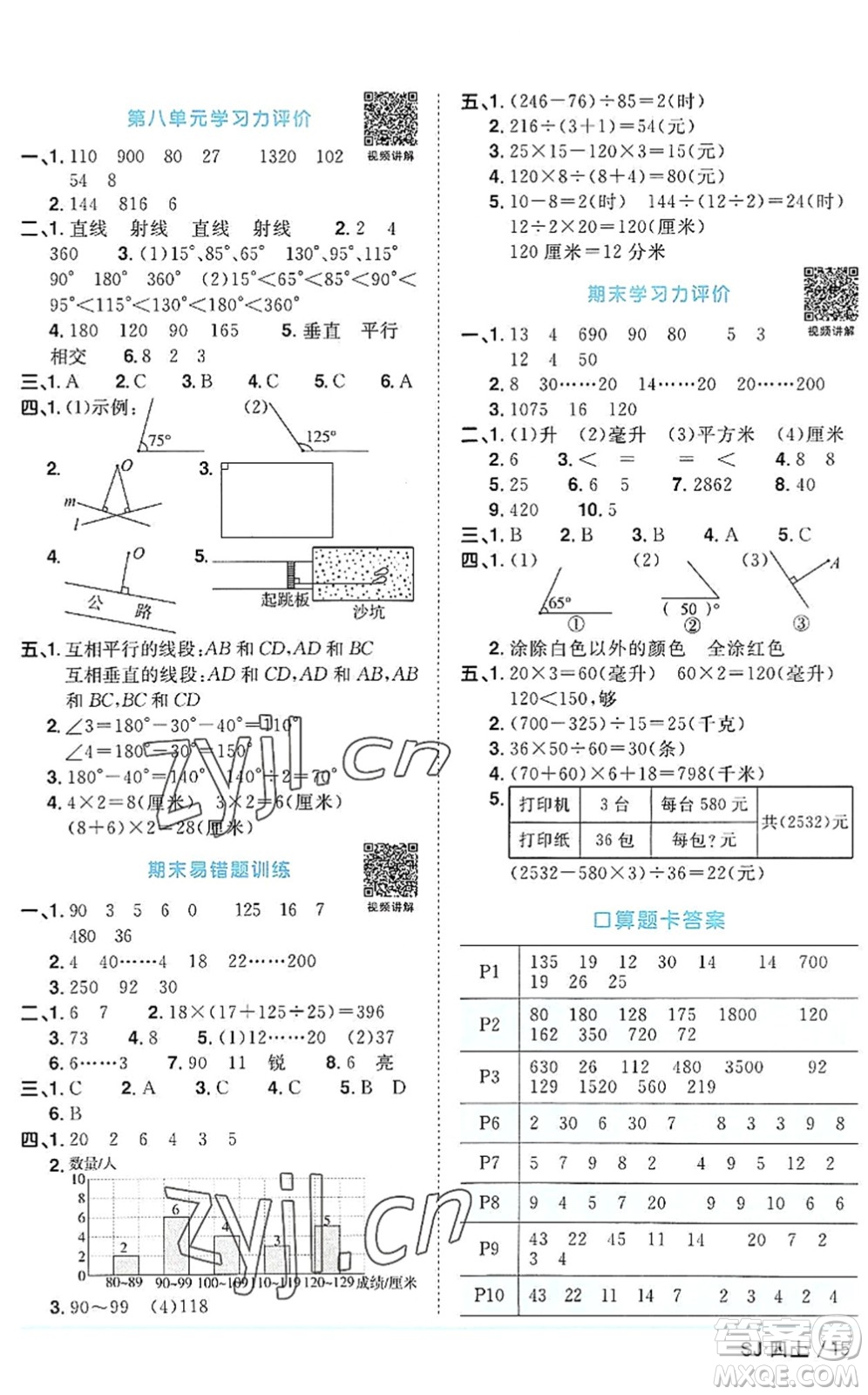 江西教育出版社2022陽光同學(xué)課時(shí)優(yōu)化作業(yè)四年級(jí)數(shù)學(xué)上冊(cè)SJ蘇教版答案