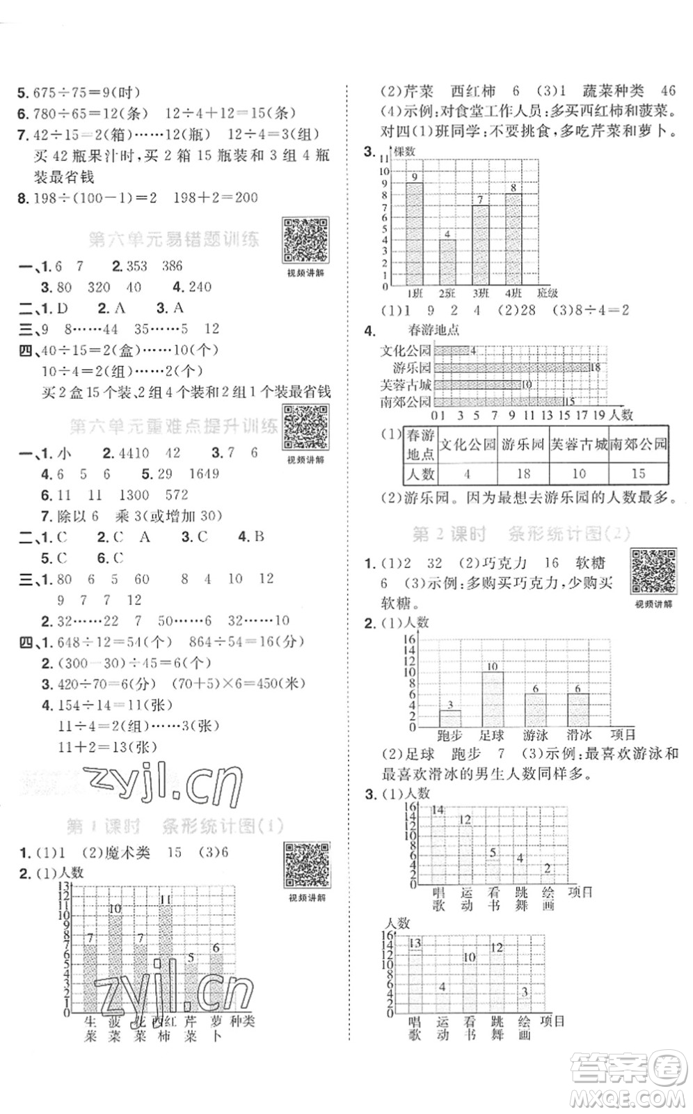 江西教育出版社2022陽光同學課時優(yōu)化作業(yè)四年級數(shù)學上冊RJ人教版菏澤專版答案