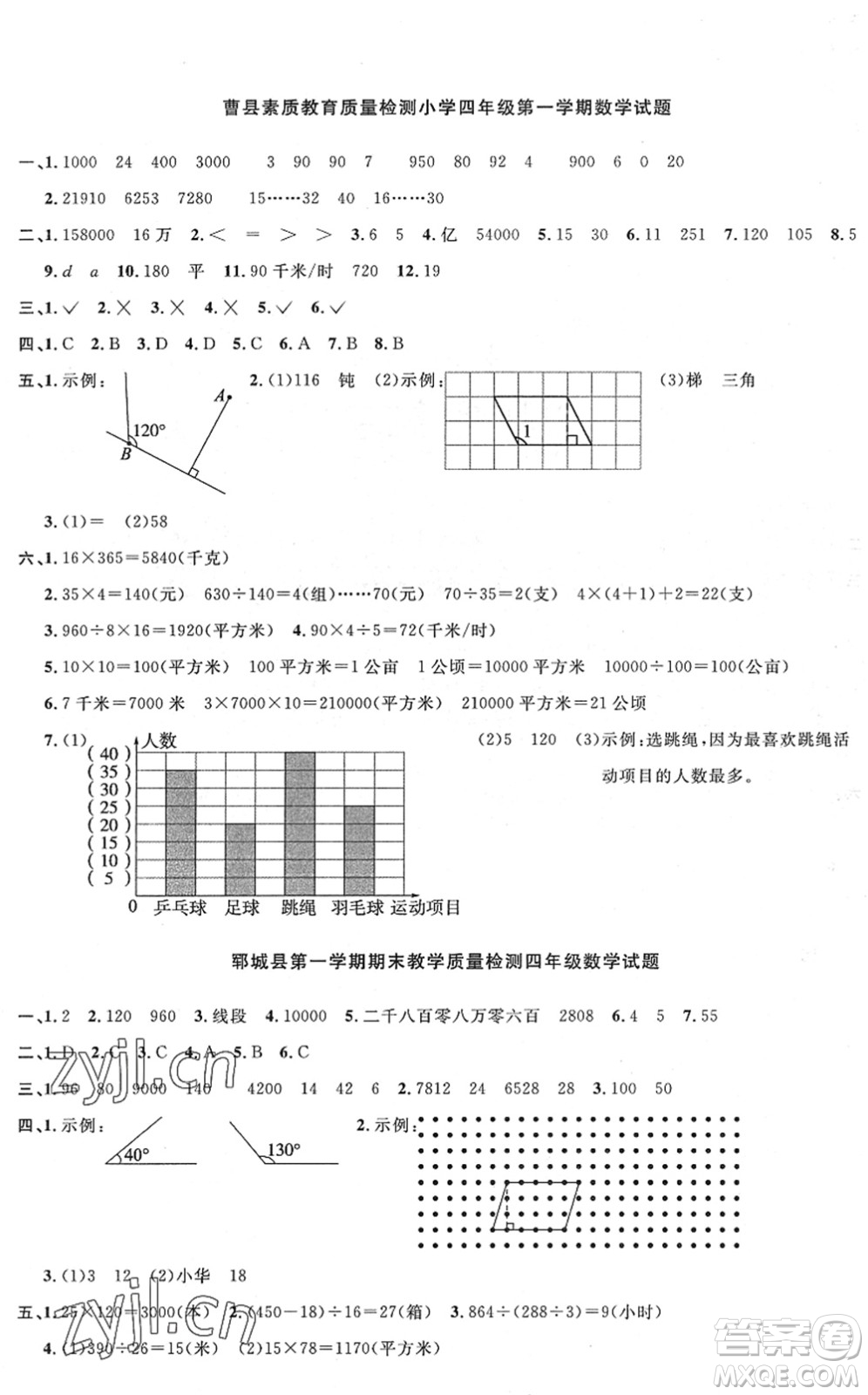 江西教育出版社2022陽光同學課時優(yōu)化作業(yè)四年級數(shù)學上冊RJ人教版菏澤專版答案