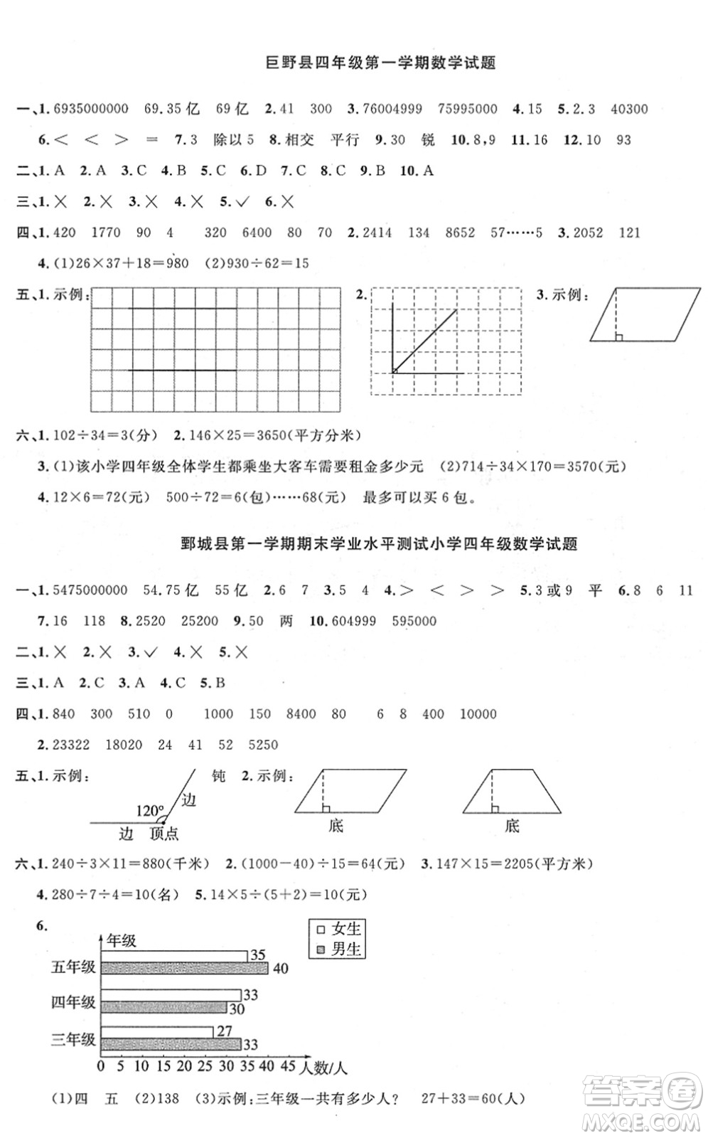 江西教育出版社2022陽光同學課時優(yōu)化作業(yè)四年級數(shù)學上冊RJ人教版菏澤專版答案