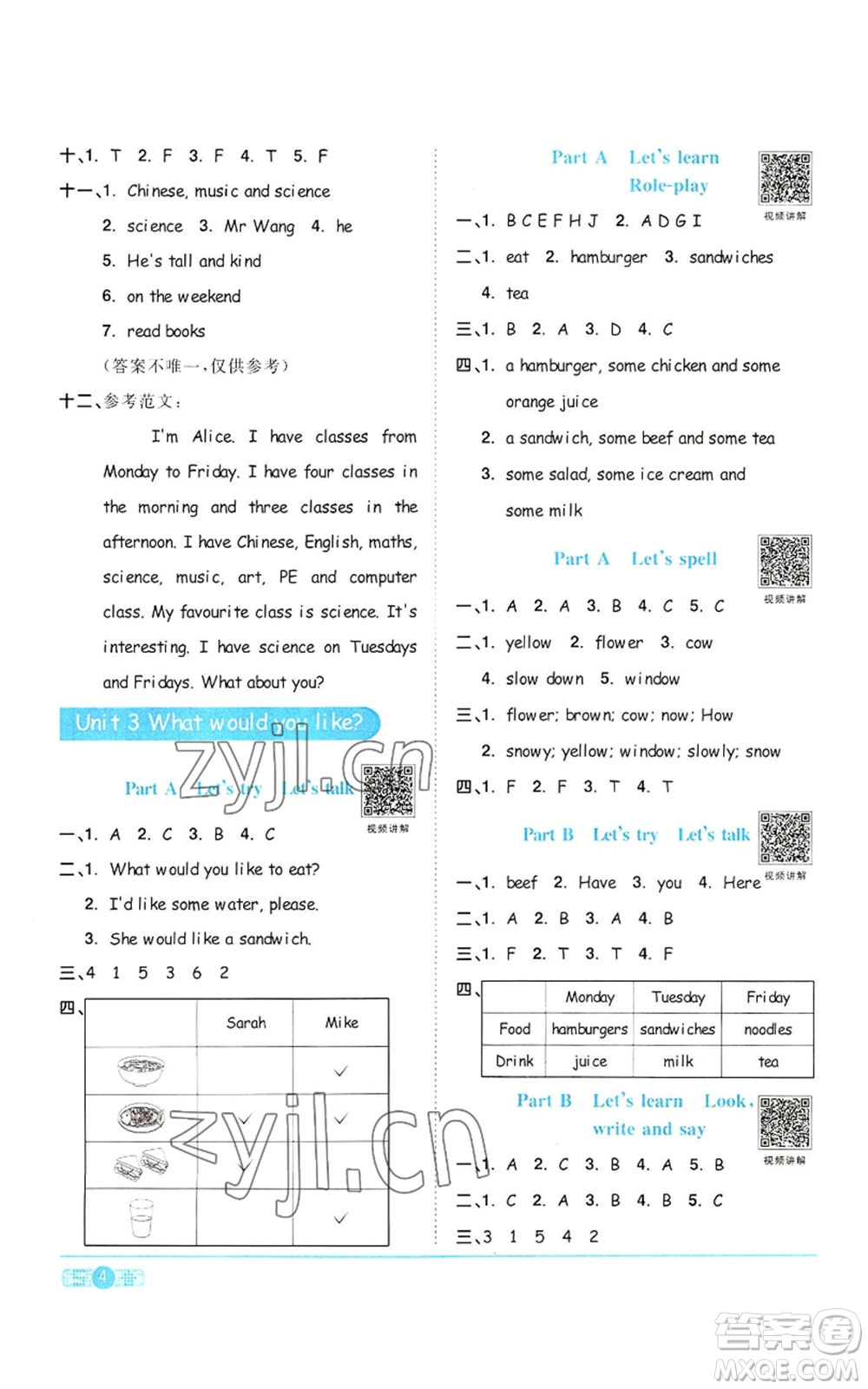 浙江教育出版社2022陽光同學(xué)課時達(dá)標(biāo)訓(xùn)練五年級上冊英語人教版浙江專版參考答案