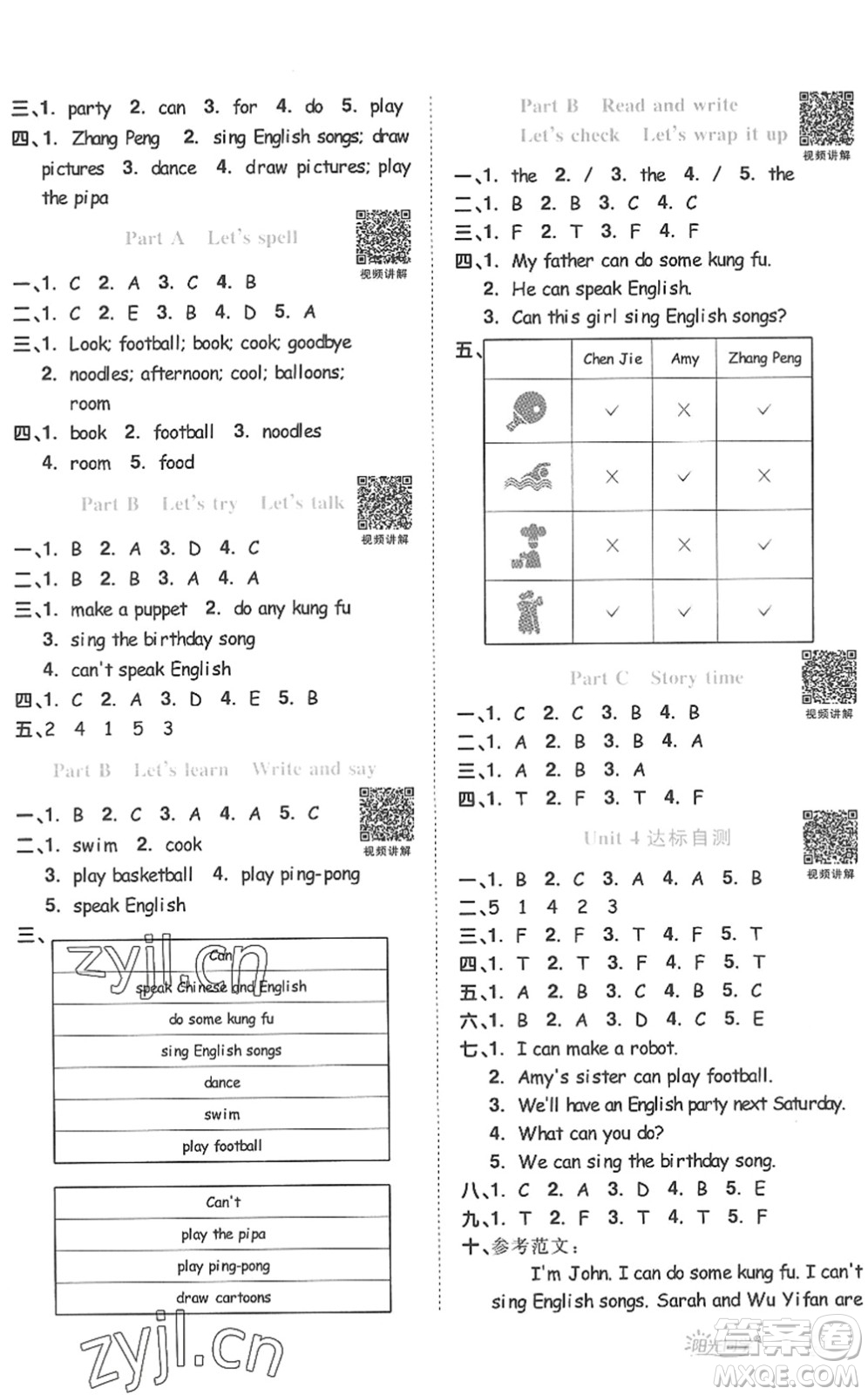 江西教育出版社2022陽(yáng)光同學(xué)課時(shí)優(yōu)化作業(yè)五年級(jí)英語(yǔ)上冊(cè)PEP版答案