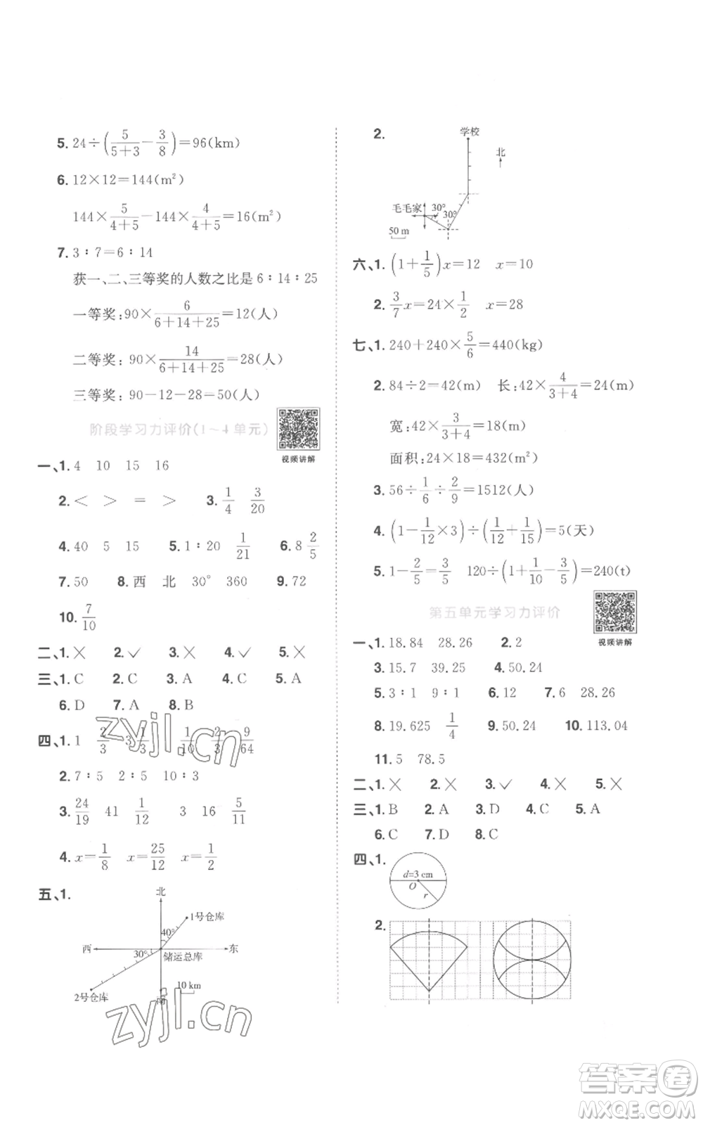 浙江教育出版社2022陽(yáng)光同學(xué)課時(shí)達(dá)標(biāo)訓(xùn)練六年級(jí)上冊(cè)數(shù)學(xué)人教版浙江專版參考答案