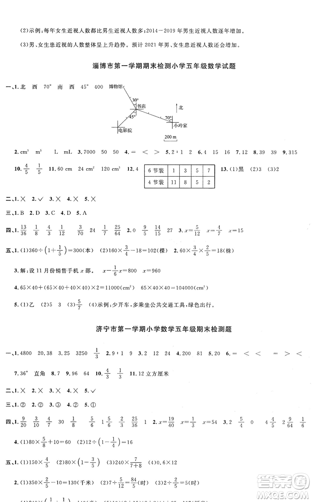 江西教育出版社2022陽光同學(xué)課時(shí)優(yōu)化作業(yè)五年級數(shù)學(xué)上冊QD青島版五四專用答案