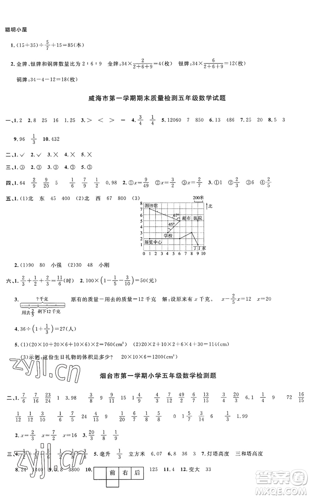 江西教育出版社2022陽光同學(xué)課時(shí)優(yōu)化作業(yè)五年級數(shù)學(xué)上冊QD青島版五四專用答案