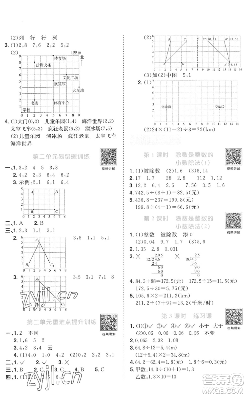 江西教育出版社2022陽光同學課時優(yōu)化作業(yè)五年級數學上冊RJ人教版菏澤專版答案