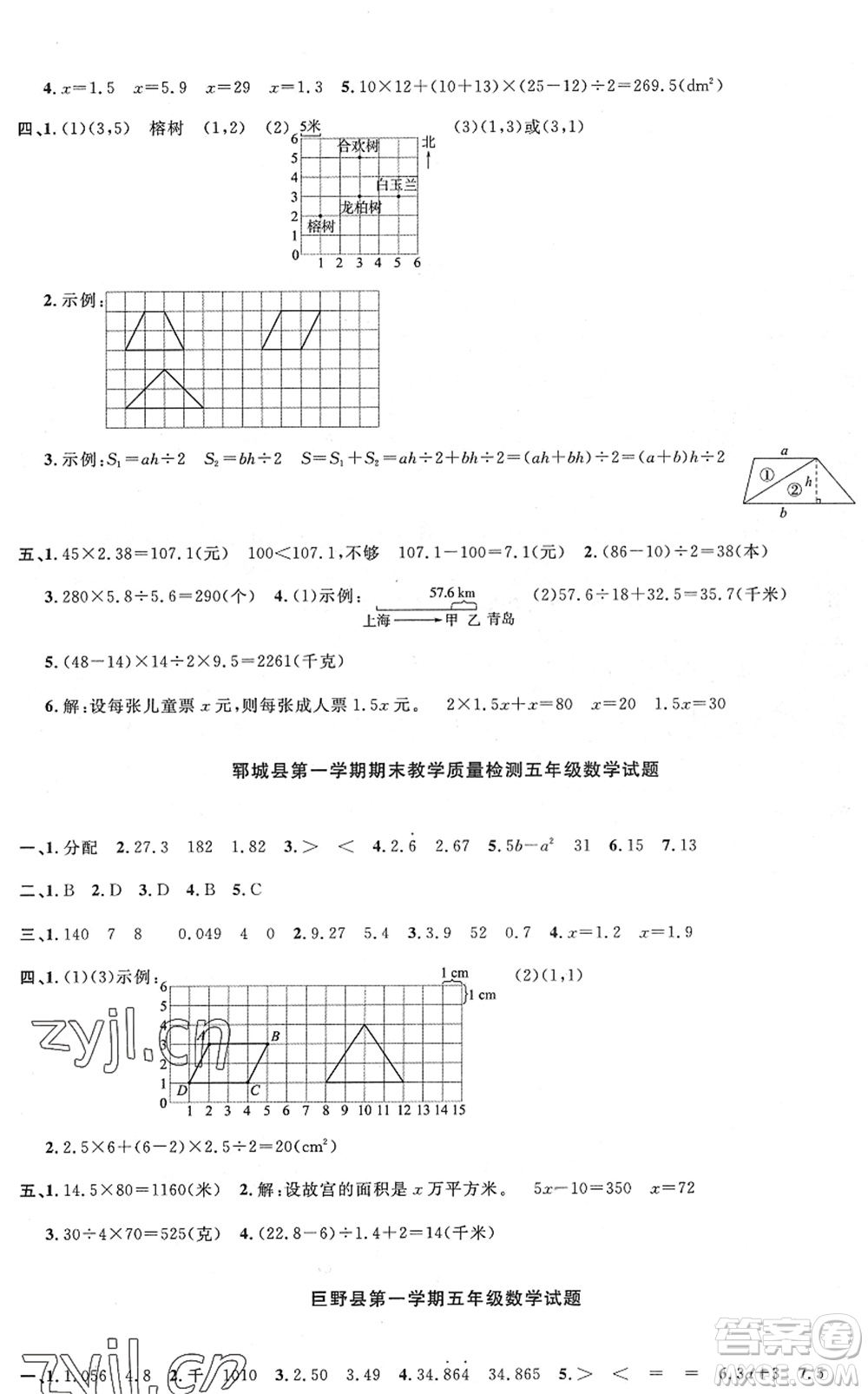 江西教育出版社2022陽光同學課時優(yōu)化作業(yè)五年級數學上冊RJ人教版菏澤專版答案