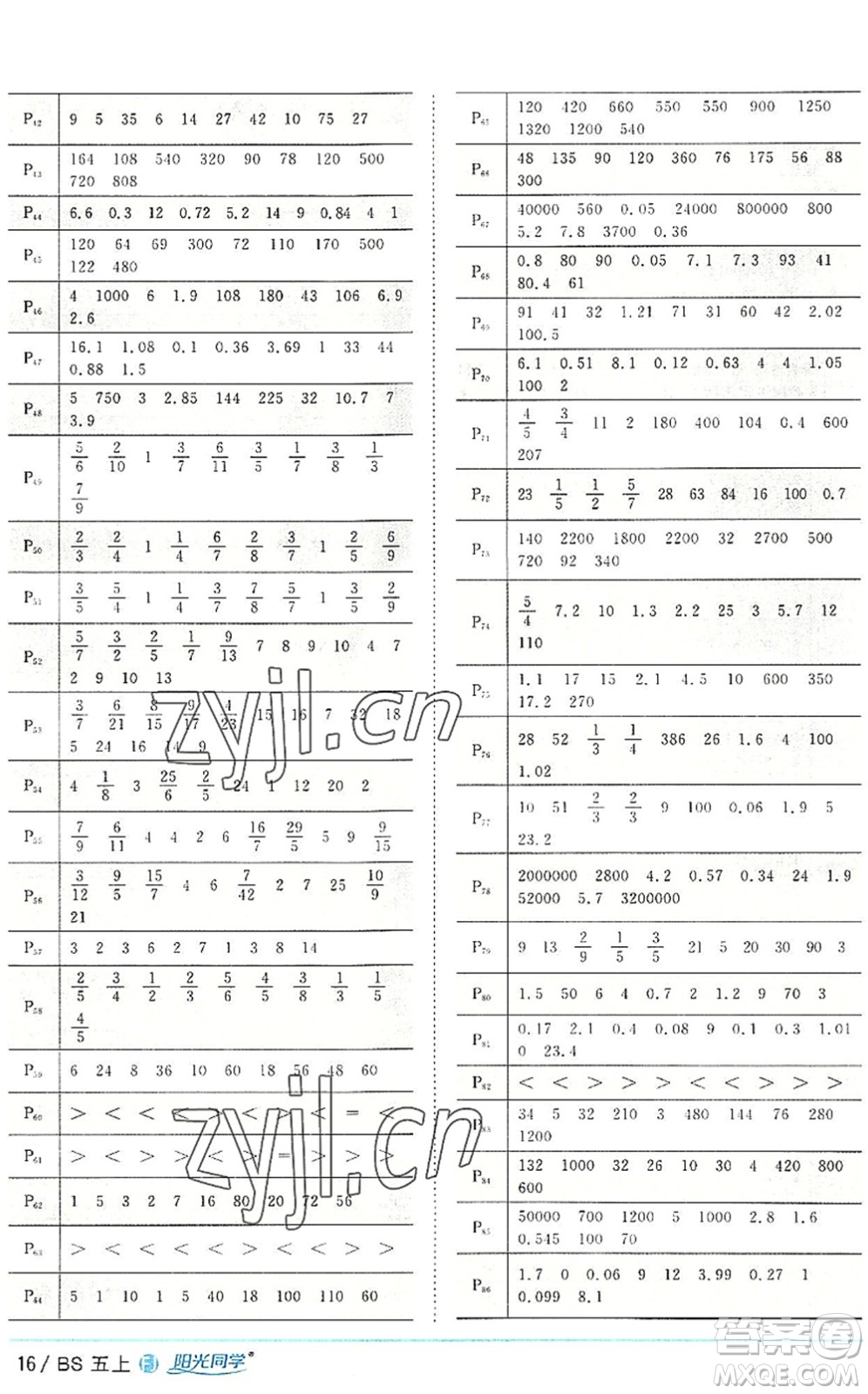 江西教育出版社2022陽光同學(xué)課時優(yōu)化作業(yè)五年級數(shù)學(xué)上冊BS北師版福建專版答案