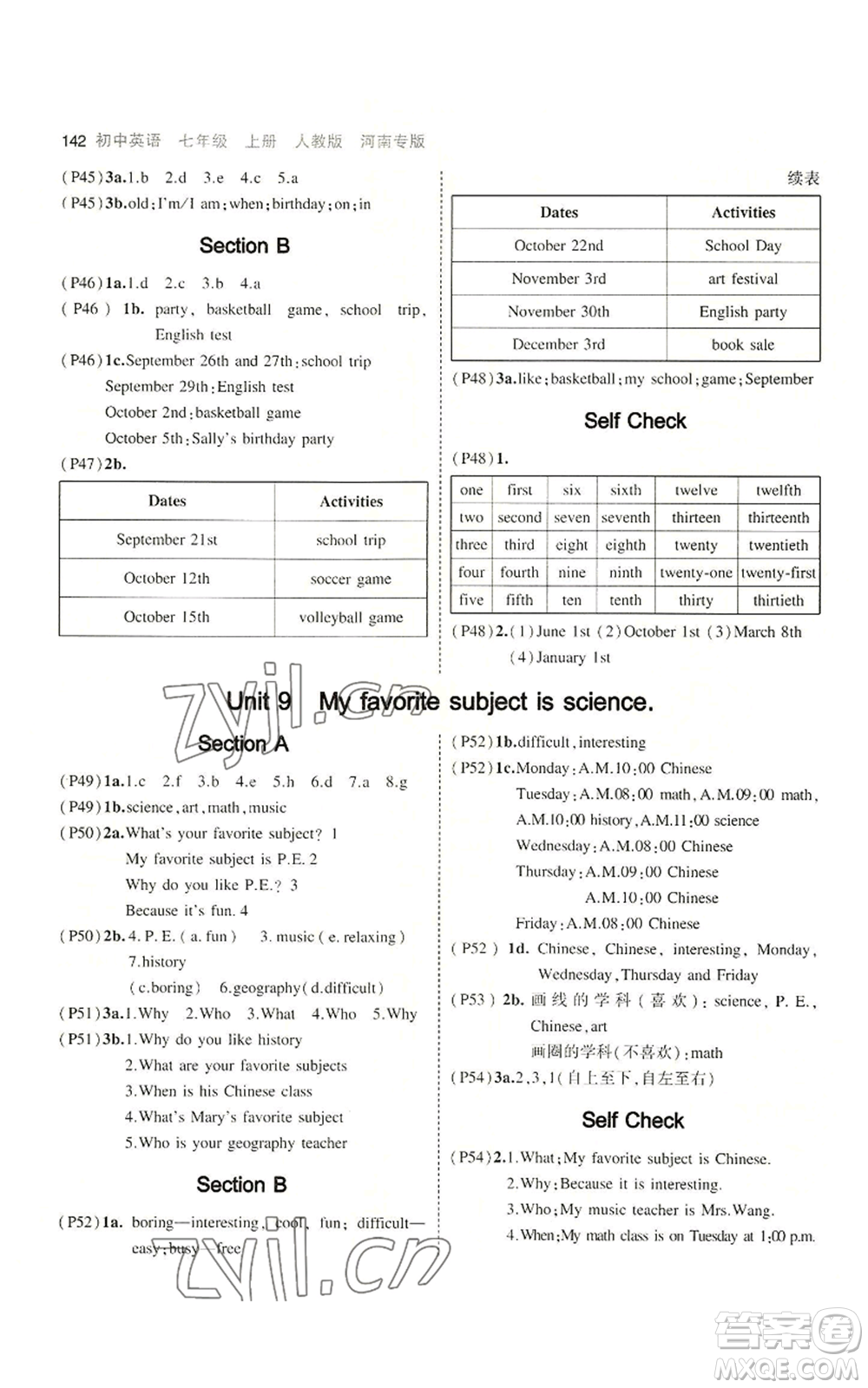 教育科學出版社2023年5年中考3年模擬七年級上冊英語人教版河南專版參考答案