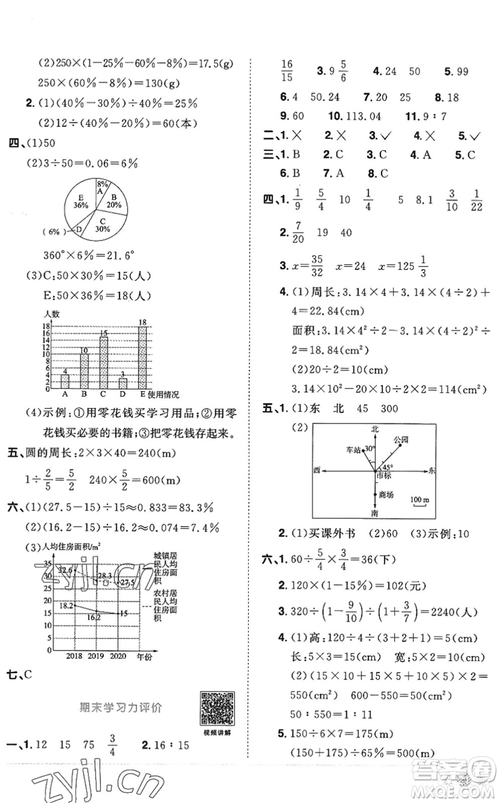 江西教育出版社2022陽光同學課時優(yōu)化作業(yè)六年級數(shù)學上冊RJ人教版答案