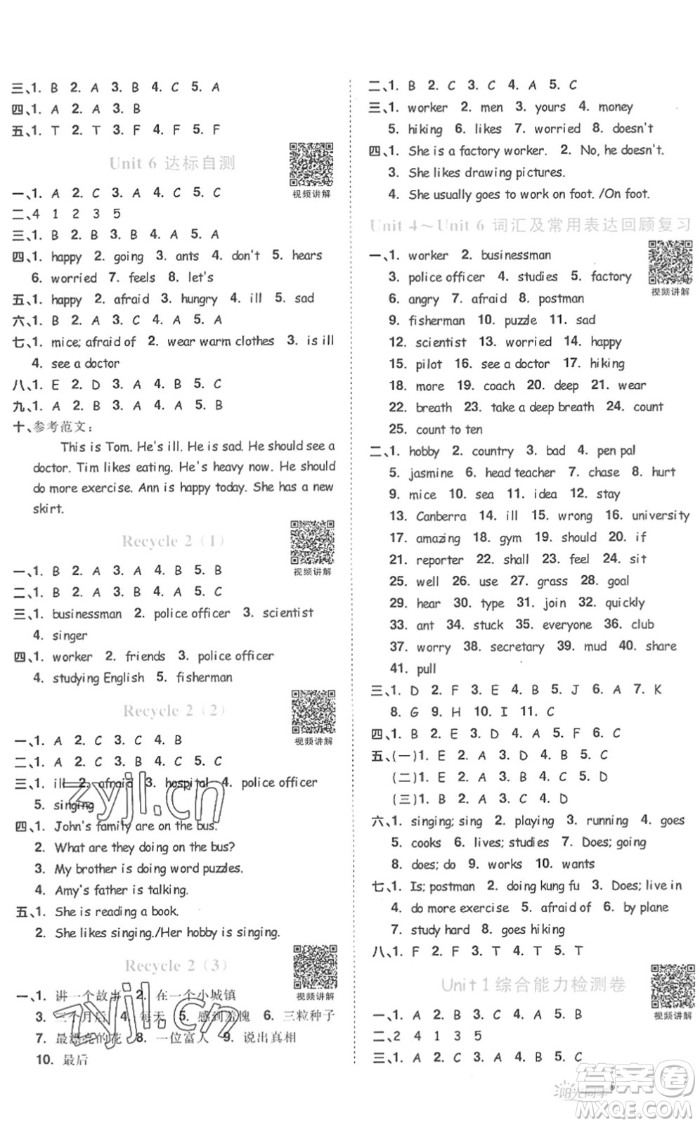 江西教育出版社2022陽光同學(xué)課時優(yōu)化作業(yè)六年級英語上冊PEP版答案