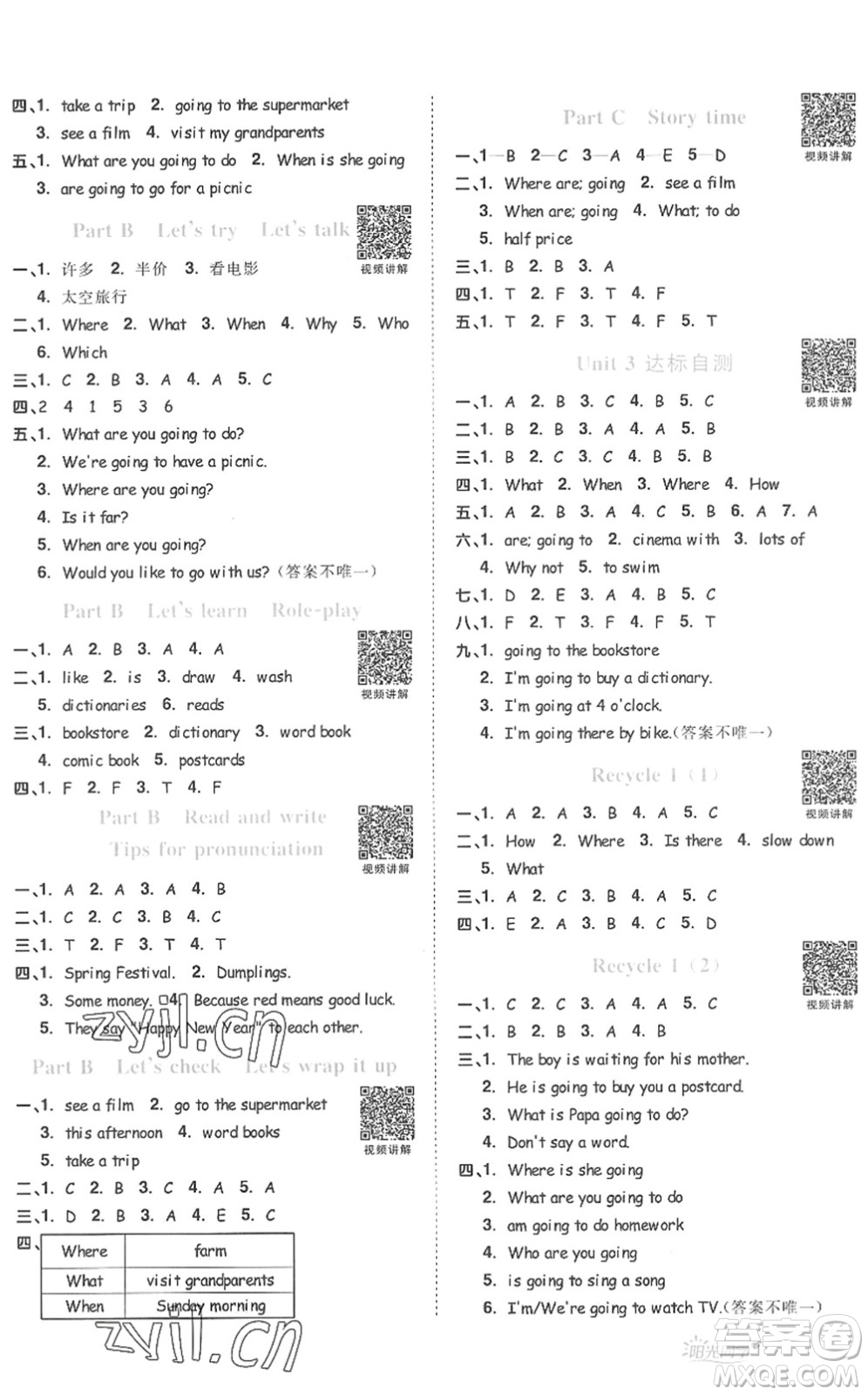 江西教育出版社2022陽光同學(xué)課時優(yōu)化作業(yè)六年級英語上冊PEP版答案