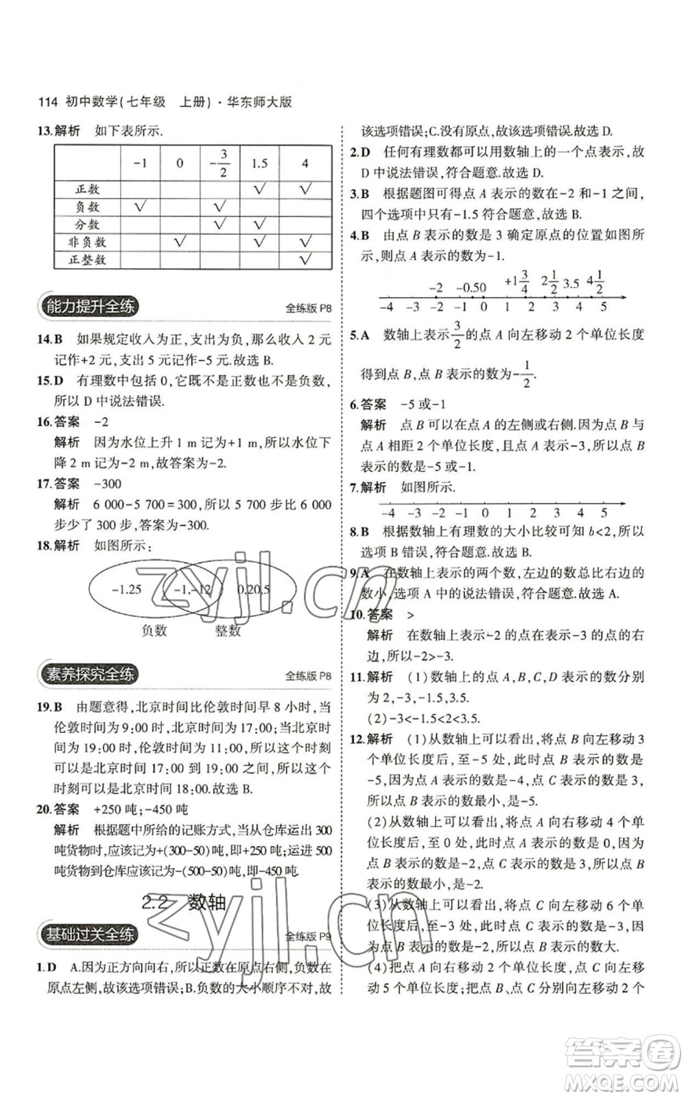 教育科學(xué)出版社2023年5年中考3年模擬七年級(jí)上冊(cè)數(shù)學(xué)華師大版參考答案