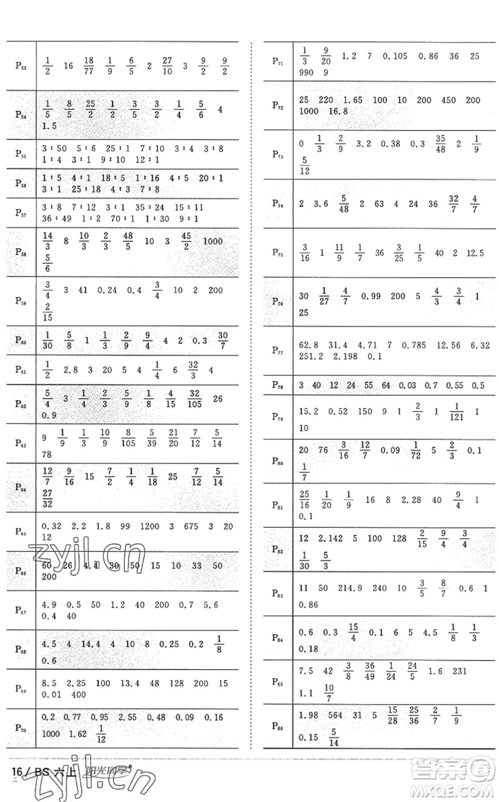 江西教育出版社2022陽(yáng)光同學(xué)課時(shí)優(yōu)化作業(yè)六年級(jí)數(shù)學(xué)上冊(cè)BS北師版答案