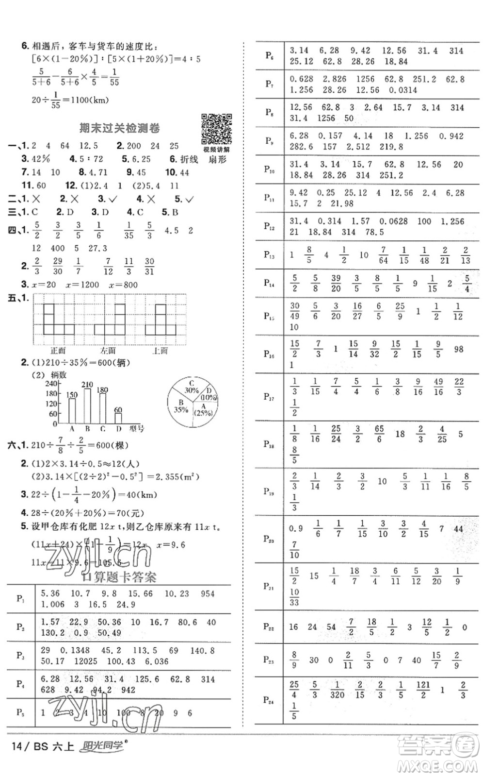 江西教育出版社2022陽(yáng)光同學(xué)課時(shí)優(yōu)化作業(yè)六年級(jí)數(shù)學(xué)上冊(cè)BS北師版答案