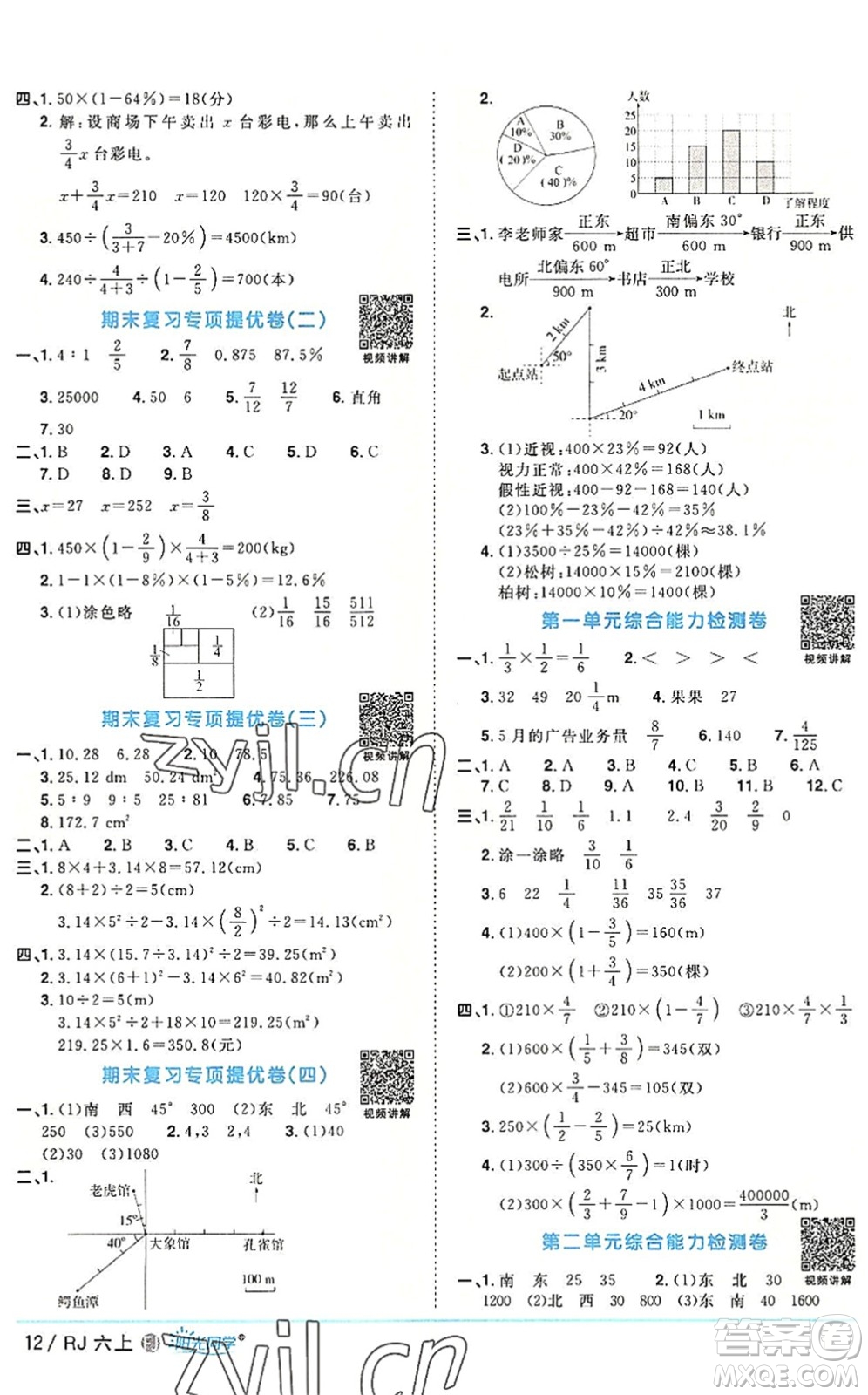 福建少年兒童出版社2022陽光同學(xué)課時優(yōu)化作業(yè)六年級數(shù)學(xué)上冊RJ人教版福建專版答案