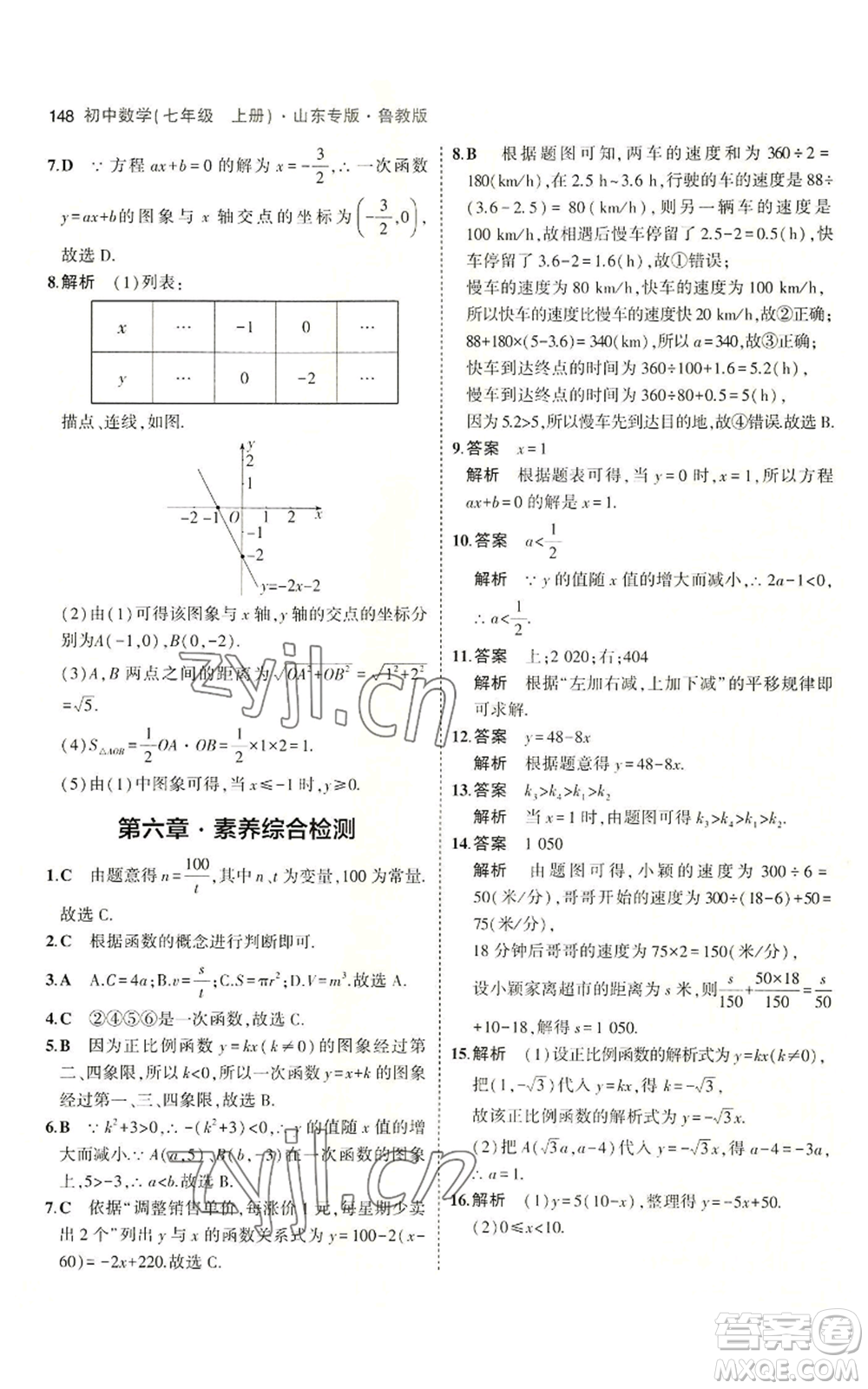 教育科學出版社2023年5年中考3年模擬七年級上冊數學魯教版山東專版參考答案