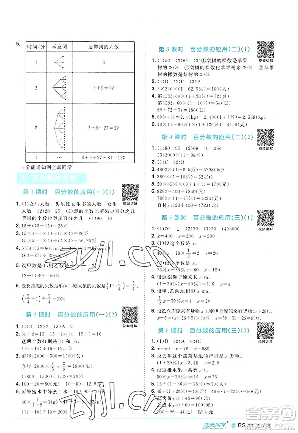 江西教育出版社2022陽光同學(xué)課時(shí)優(yōu)化作業(yè)六年級(jí)數(shù)學(xué)上冊(cè)BS北師版福建專版答案