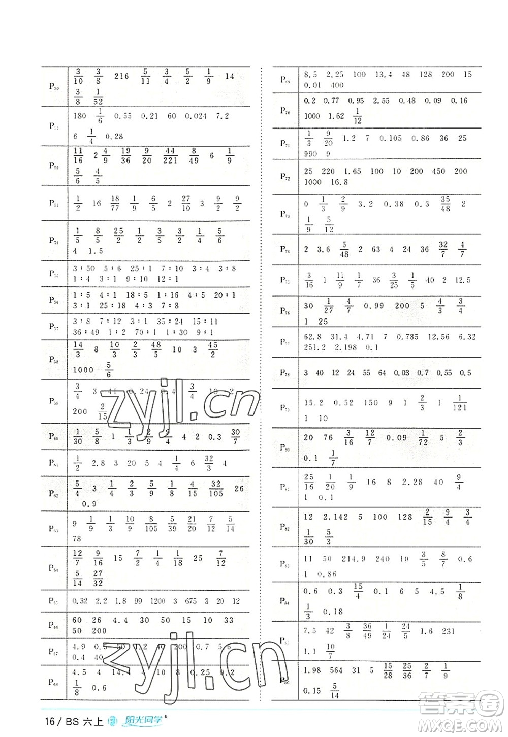 江西教育出版社2022陽光同學(xué)課時(shí)優(yōu)化作業(yè)六年級(jí)數(shù)學(xué)上冊(cè)BS北師版福建專版答案