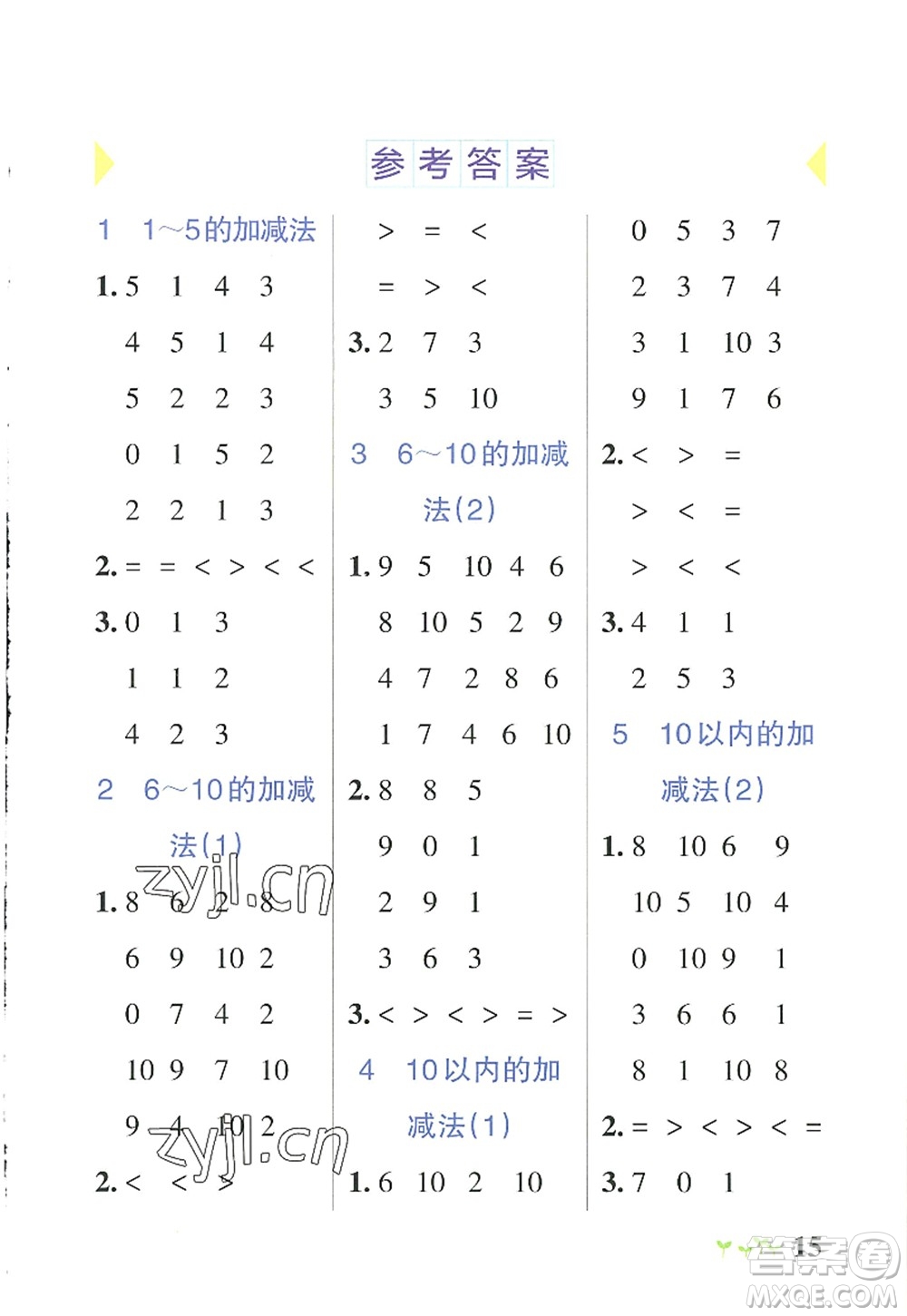 遼寧教育出版社2022PASS小學學霸作業(yè)本一年級數(shù)學上冊RJ人教版答案