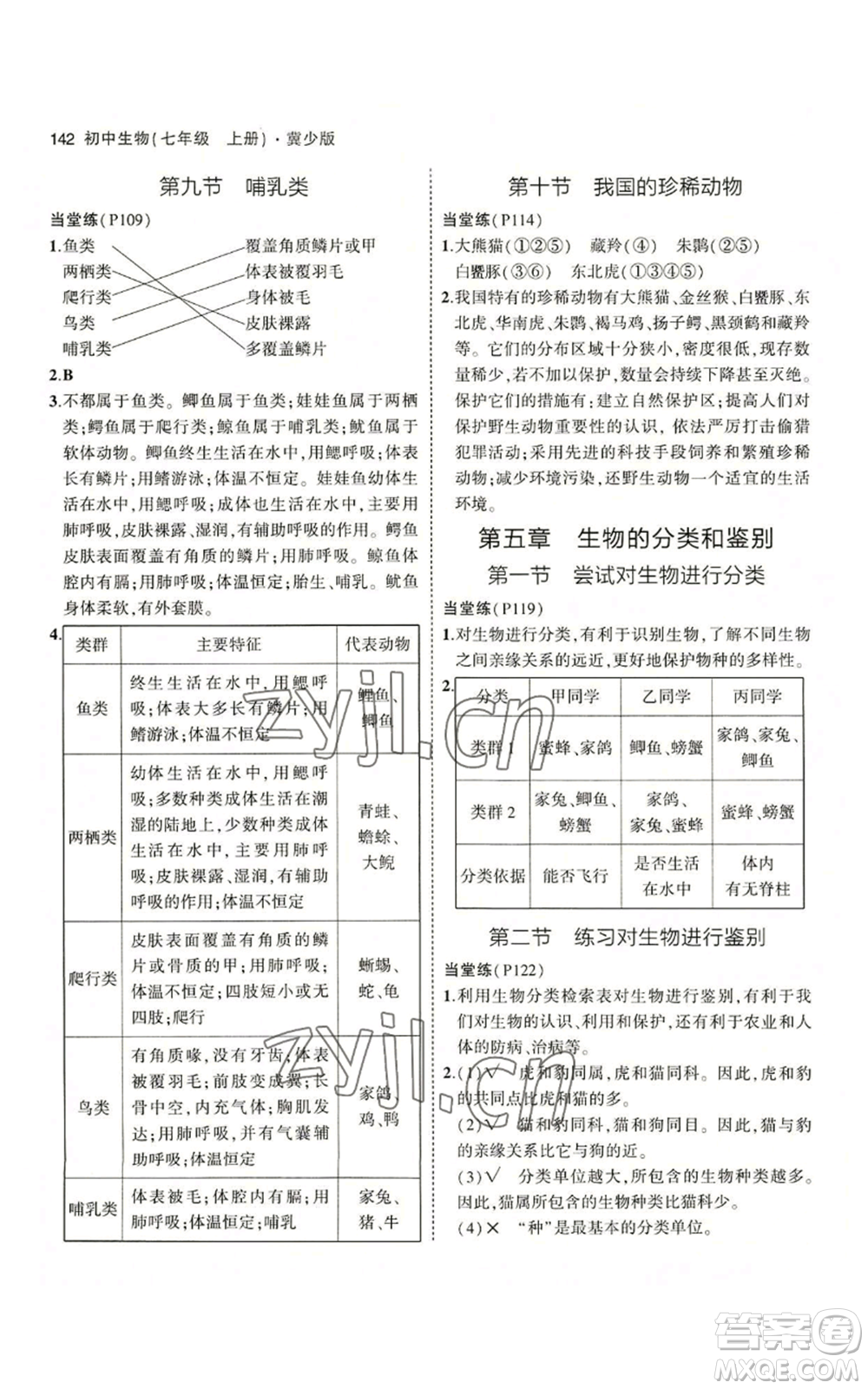 教育科學(xué)出版社2023年5年中考3年模擬七年級(jí)上冊(cè)生物冀少版參考答案