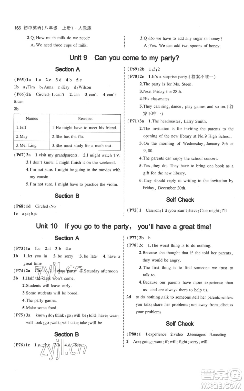 教育科學(xué)出版社2023年5年中考3年模擬八年級(jí)上冊(cè)英語(yǔ)人教版參考答案