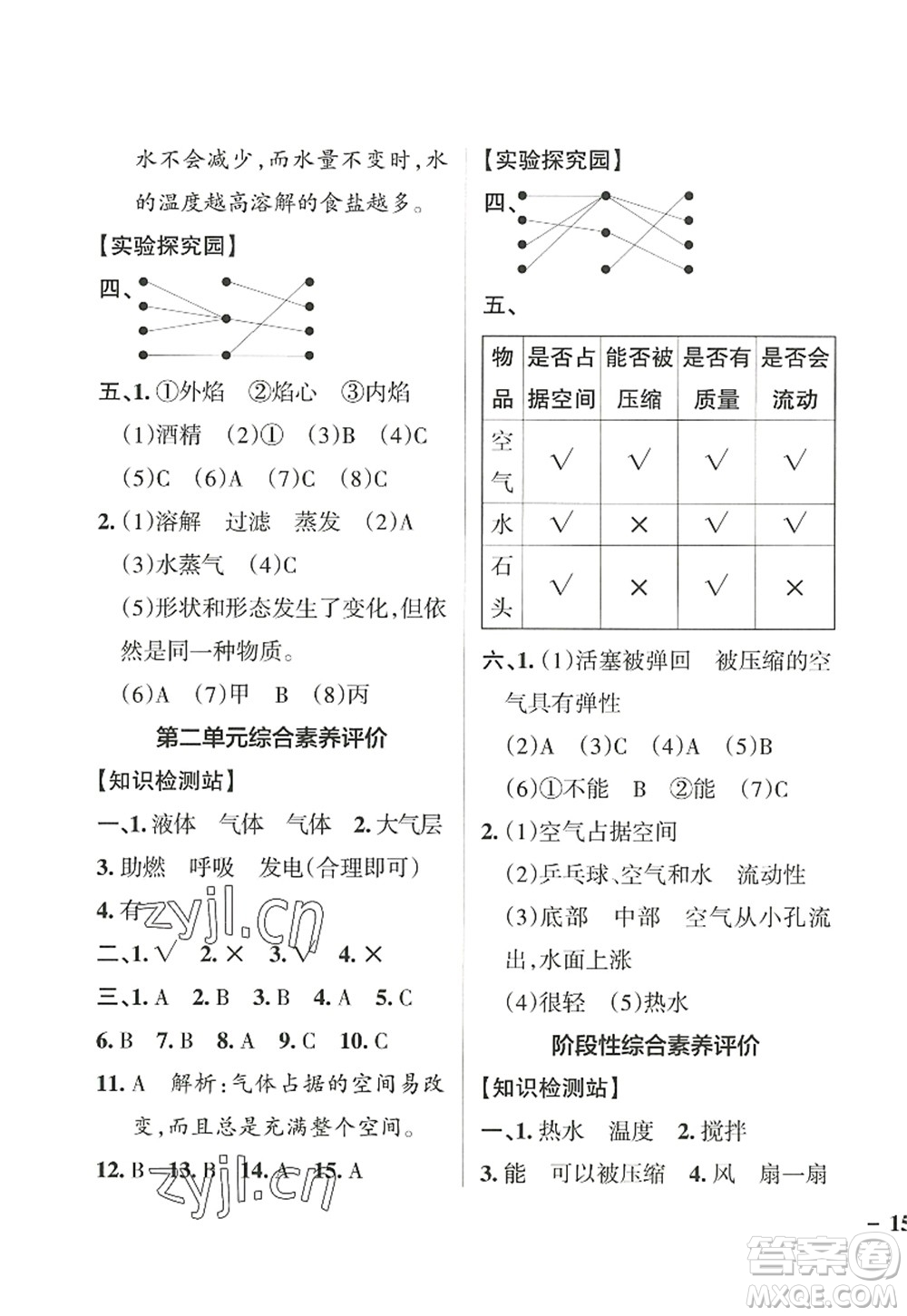 陜西師范大學(xué)出版總社2022PASS小學(xué)學(xué)霸作業(yè)本三年級科學(xué)上冊JK教科版答案