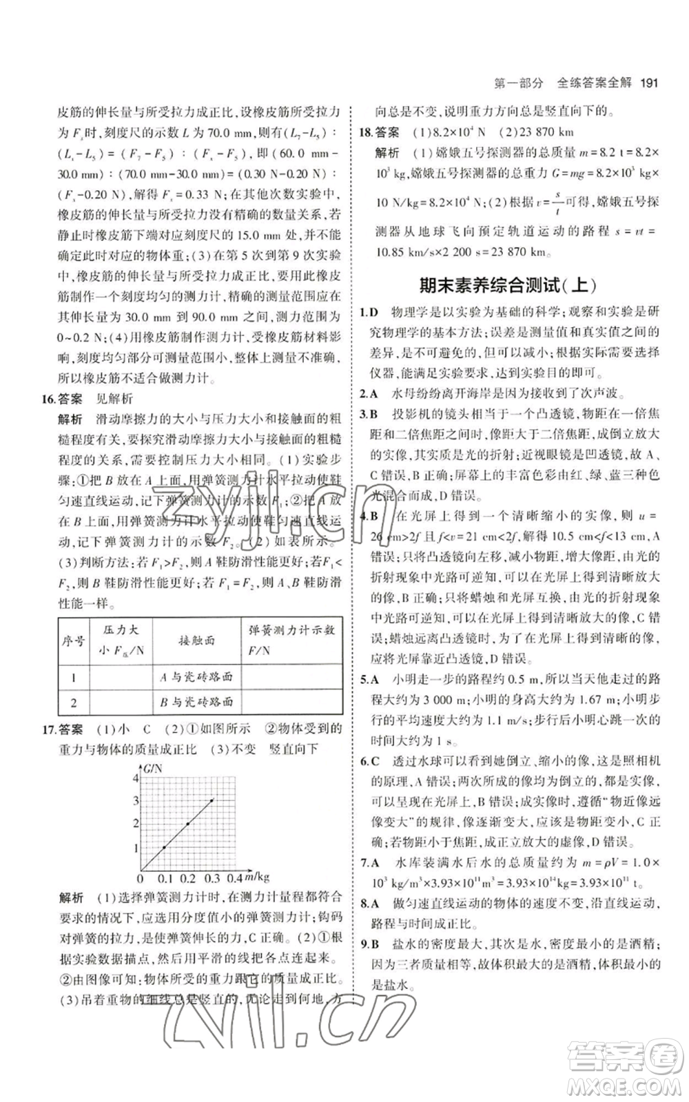 首都師范大學(xué)出版社2023年5年中考3年模擬八年級(jí)物理滬科版參考答案