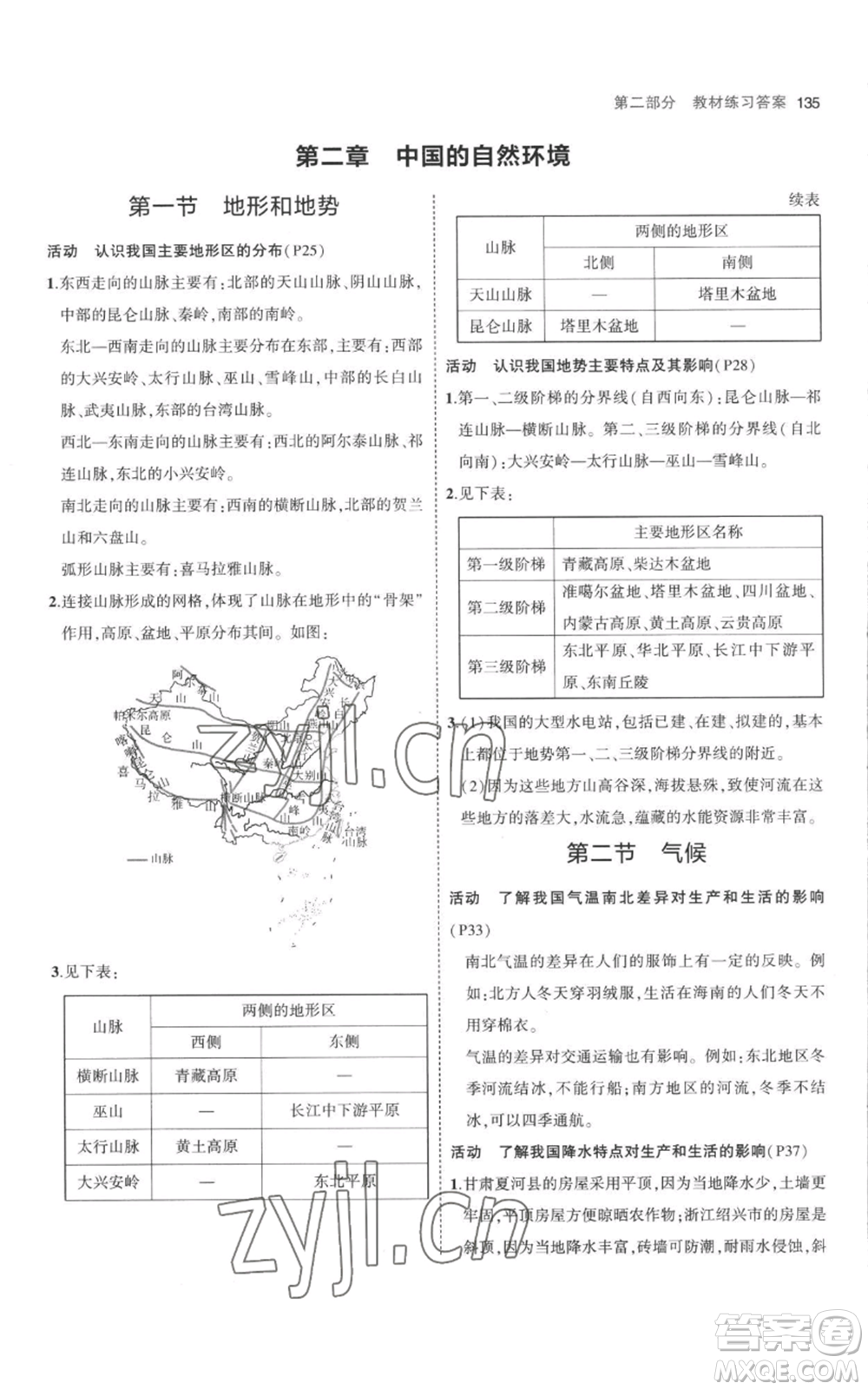 首都師范大學(xué)出版社2023年5年中考3年模擬八年級(jí)上冊(cè)地理人教版參考答案