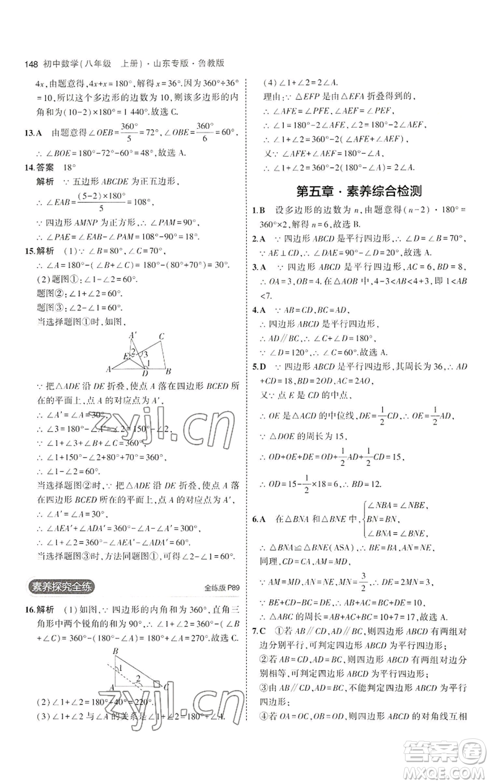 教育科學(xué)出版社2023年5年中考3年模擬八年級上冊數(shù)學(xué)魯教版山東專版參考答案