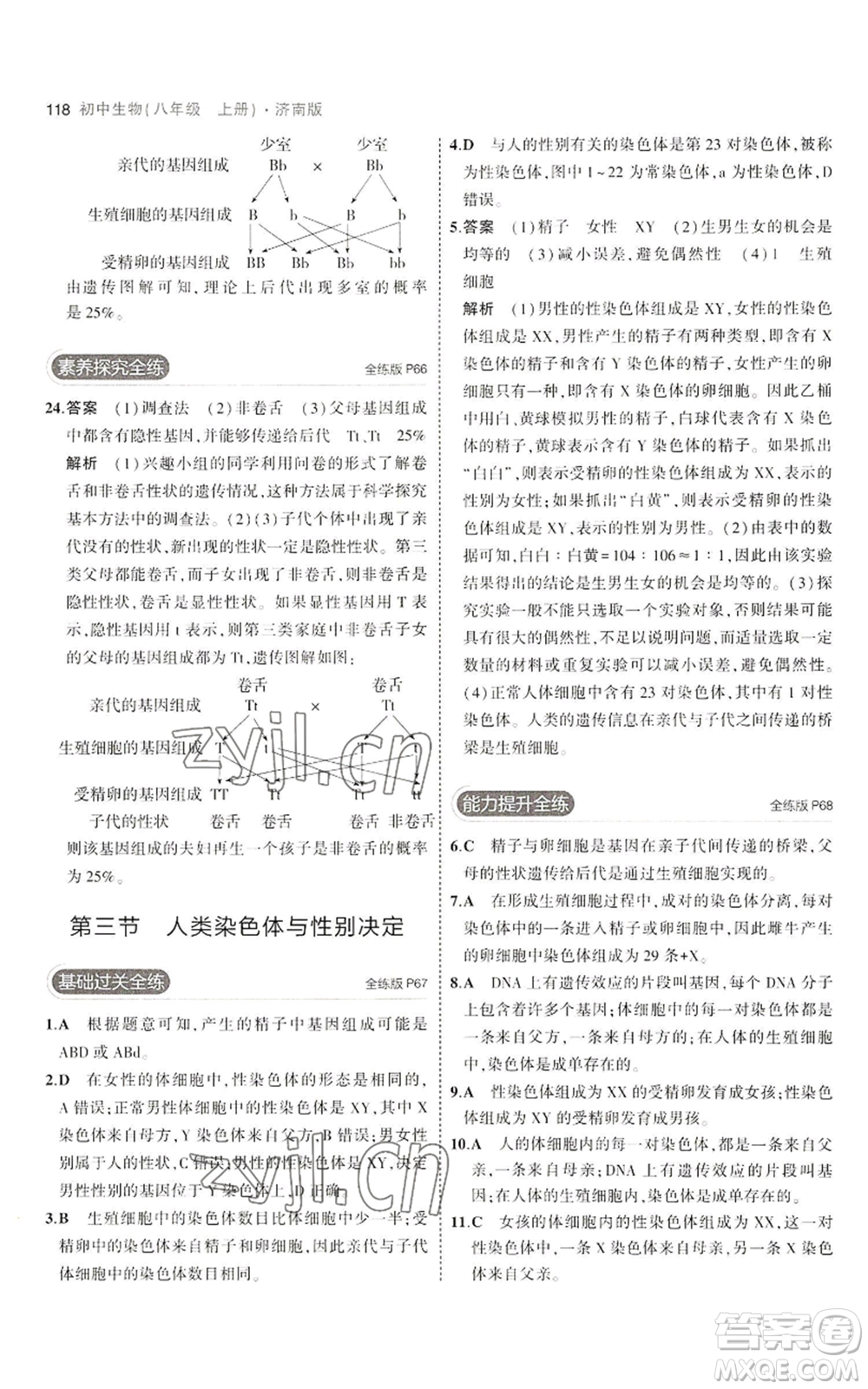 教育科學(xué)出版社2023年5年中考3年模擬八年級上冊生物濟(jì)南版參考答案