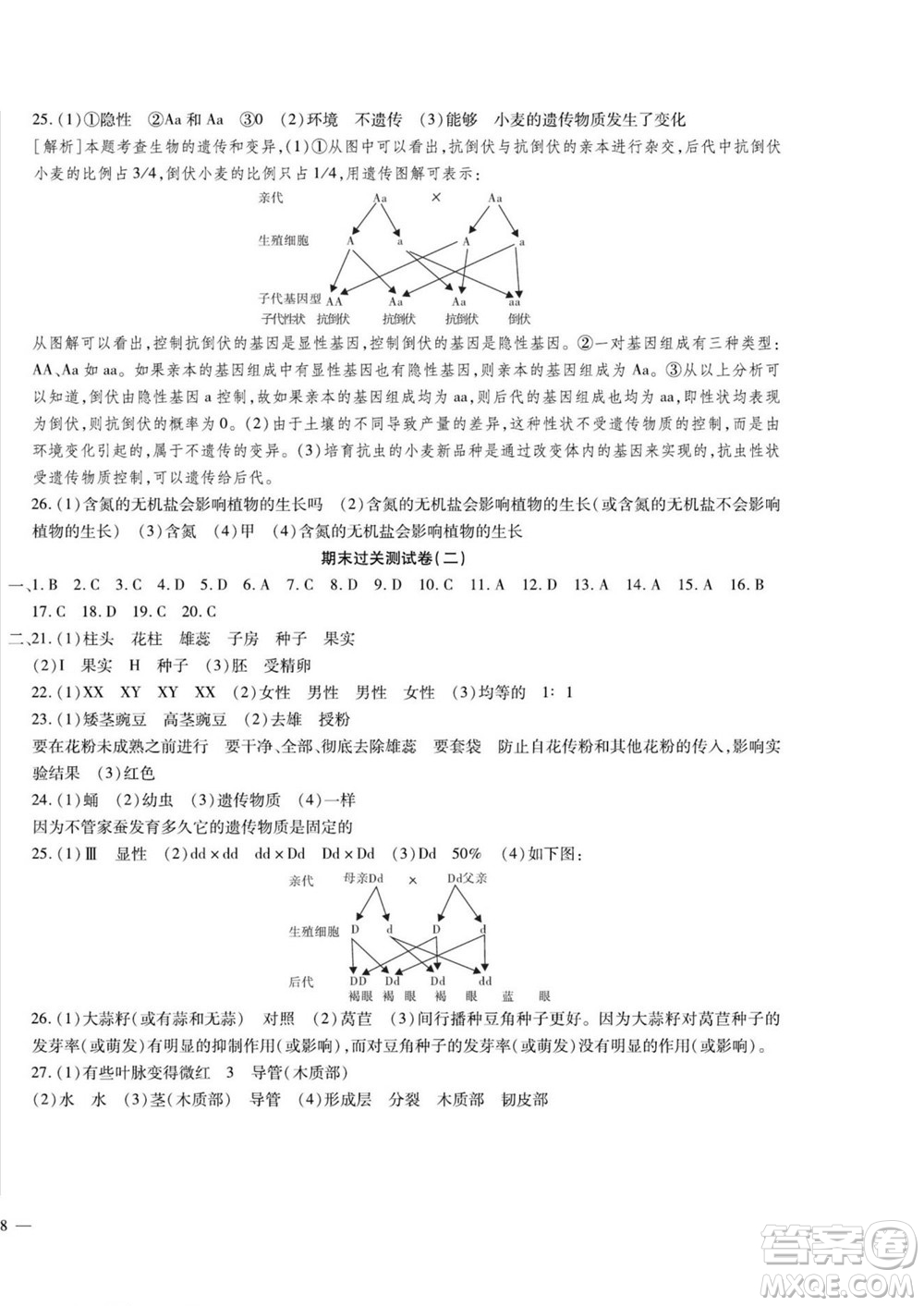 河北大學(xué)出版社2022黃岡全優(yōu)AB卷生物八年級上冊濟南版答案