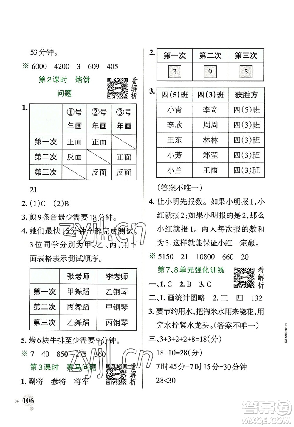 遼寧教育出版社2022PASS小學(xué)學(xué)霸作業(yè)本四年級數(shù)學(xué)上冊RJ人教版答案