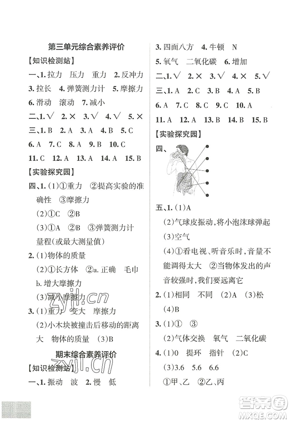 陜西師范大學(xué)出版總社2022PASS小學(xué)學(xué)霸作業(yè)本四年級(jí)科學(xué)上冊(cè)JK教科版答案