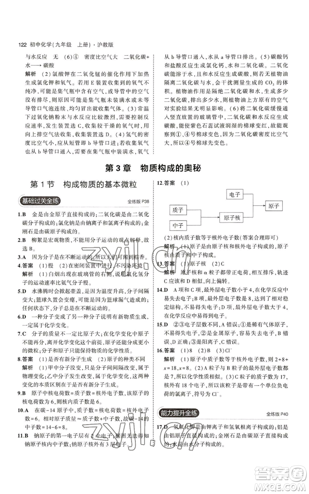 教育科學(xué)出版社2023年5年中考3年模擬九年級(jí)上冊(cè)化學(xué)滬教版參考答案