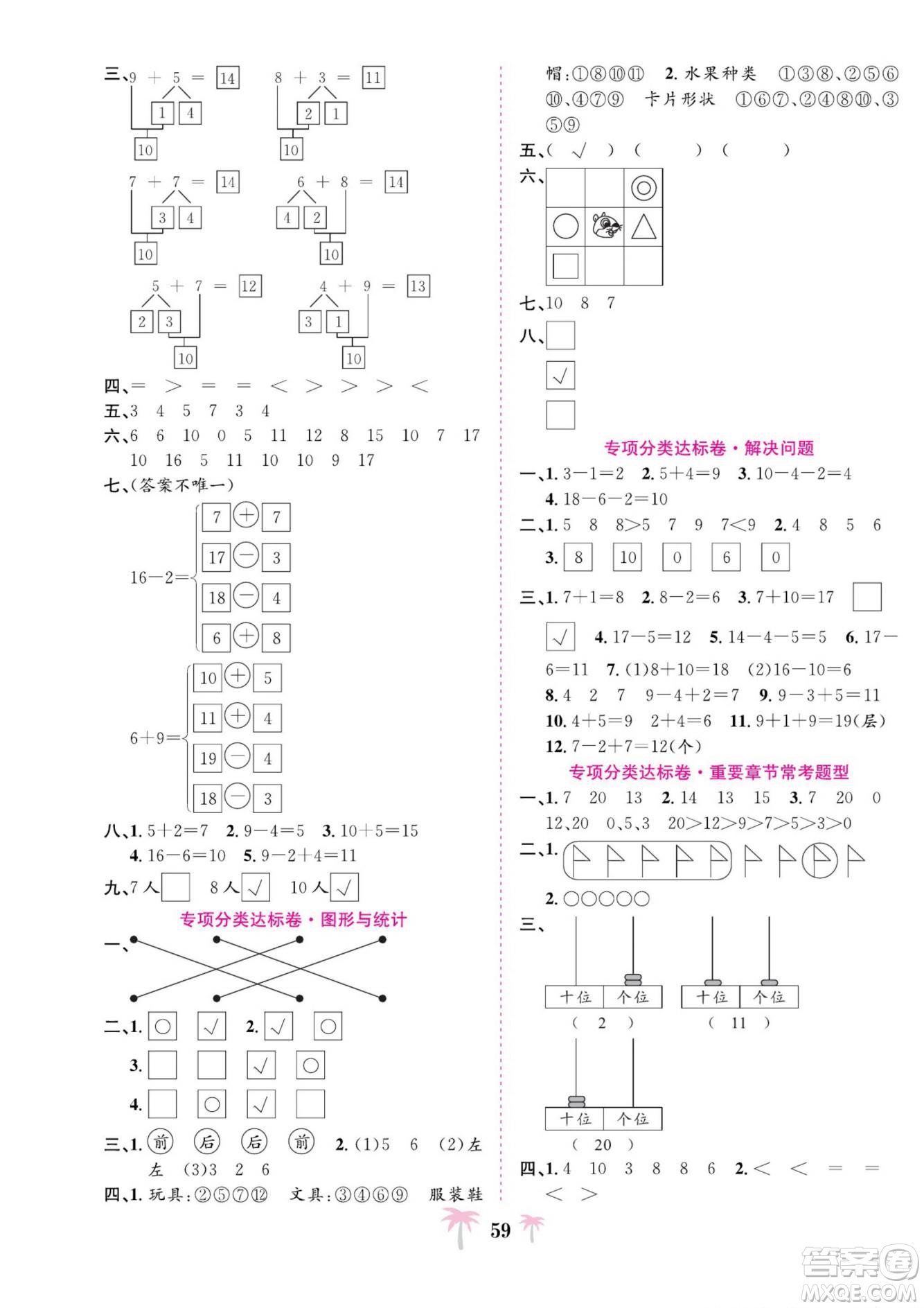 合肥工業(yè)大學(xué)出版社2022好題必刷卷期末沖刺100分?jǐn)?shù)學(xué)一年級(jí)上冊(cè)蘇教版答案