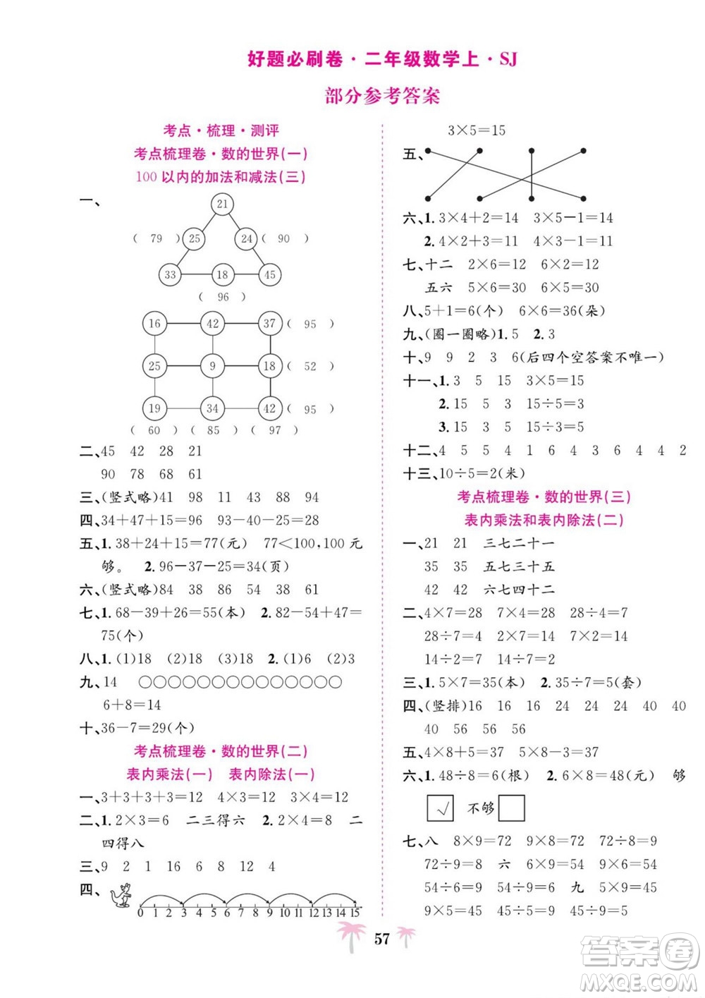 合肥工業(yè)大學(xué)出版社2022好題必刷卷期末沖刺100分?jǐn)?shù)學(xué)二年級上冊蘇教版答案