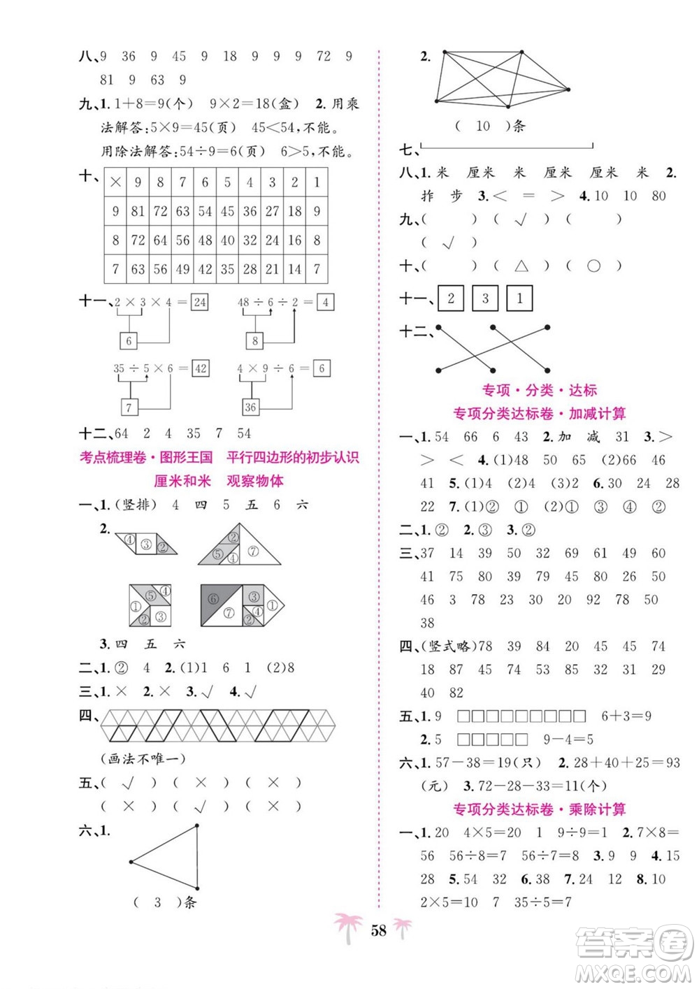 合肥工業(yè)大學(xué)出版社2022好題必刷卷期末沖刺100分?jǐn)?shù)學(xué)二年級上冊蘇教版答案