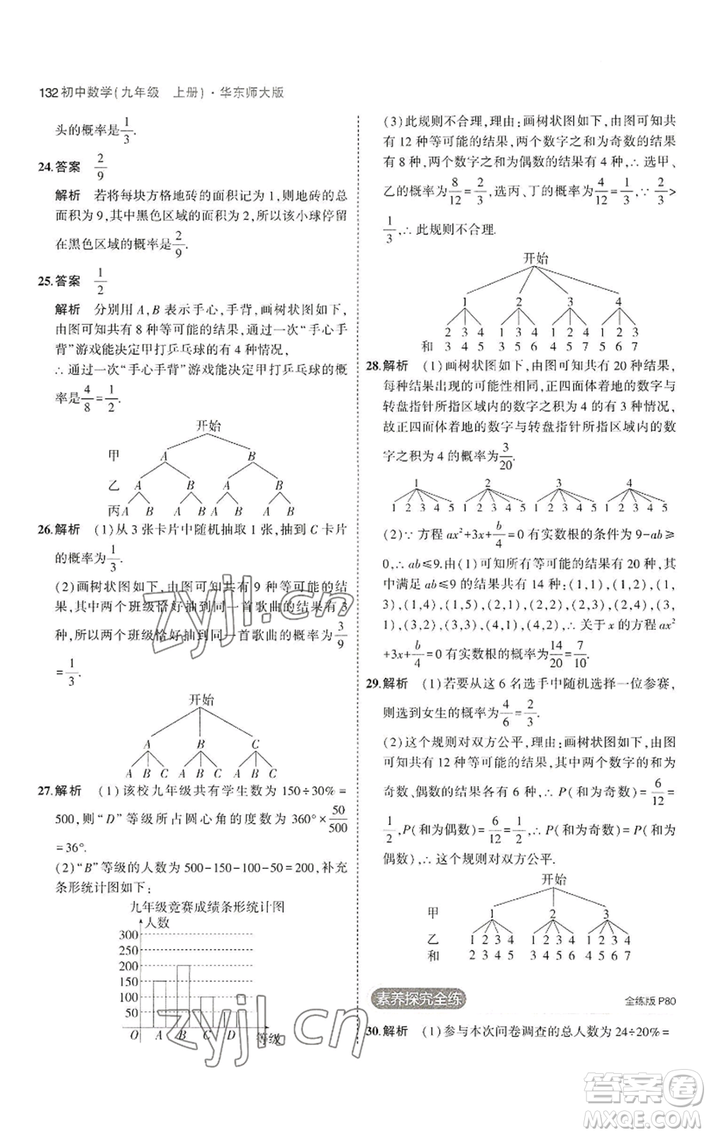 教育科學(xué)出版社2023年5年中考3年模擬九年級(jí)上冊(cè)數(shù)學(xué)華東師大版參考答案