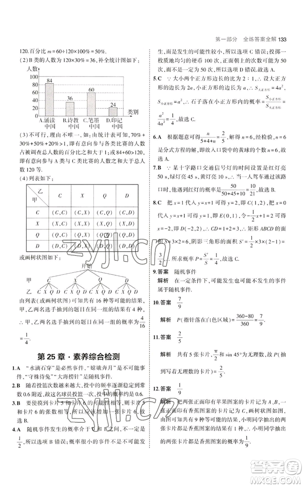 教育科學(xué)出版社2023年5年中考3年模擬九年級(jí)上冊(cè)數(shù)學(xué)華東師大版參考答案