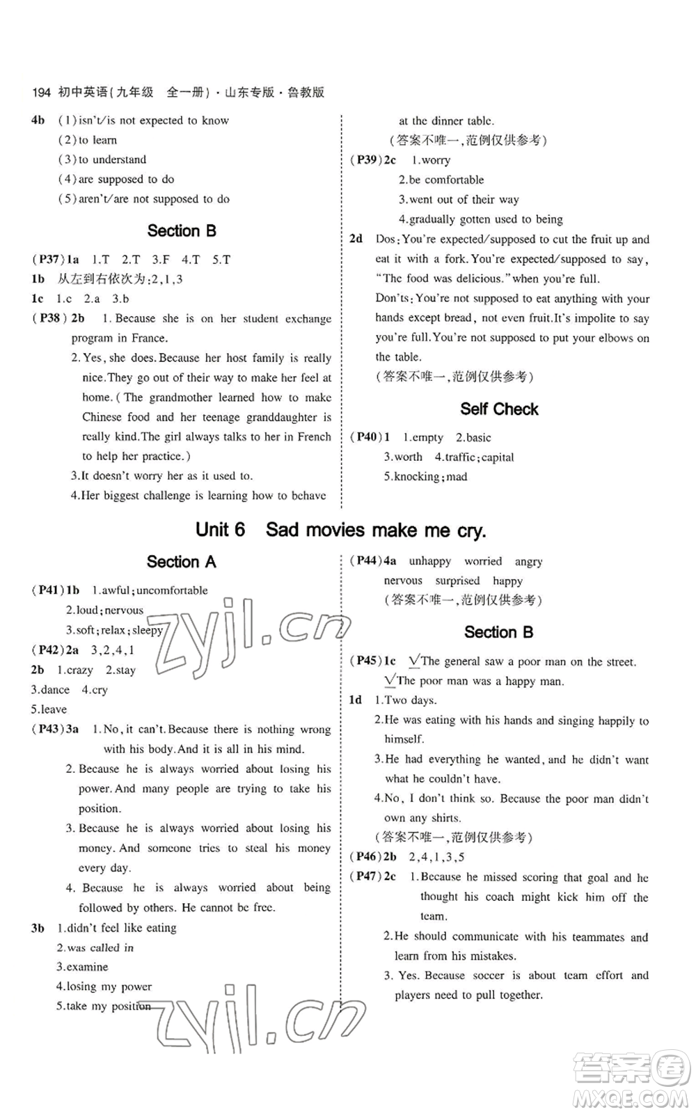 教育科學(xué)出版社2023年5年中考3年模擬九年級英語魯教版山東專版參考答案